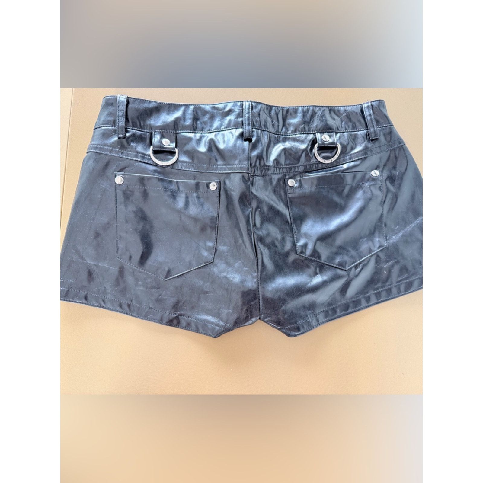 Other Goth Y2K Living Dead Souls Shiny Black Vinyl Mini Shorts XS Size 23" - 2 Thumbnail