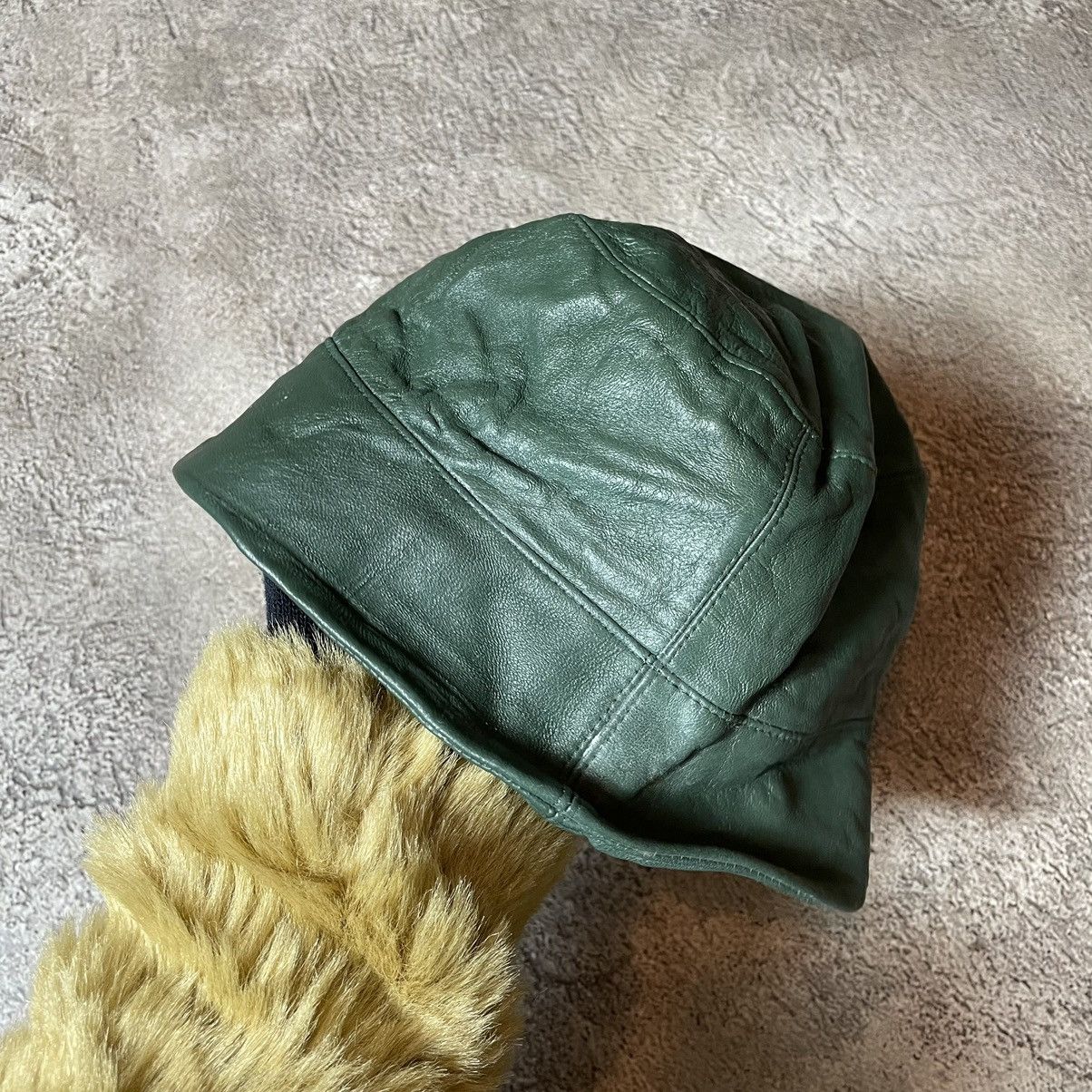 Vintage Vintage 90s Green Leather Bucket Hat Grunge Gorpcore Boxy OS Size ONE SIZE - 2 Thumbnail