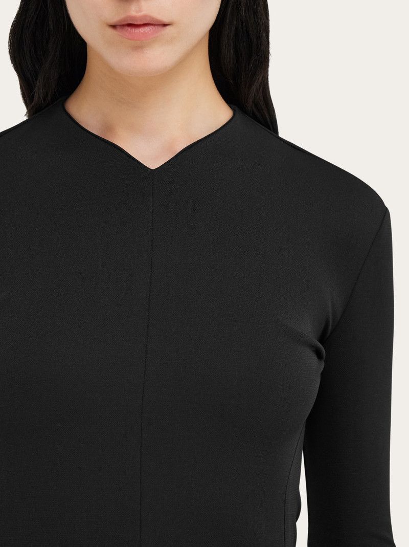 Salvatore Ferragamo o1s1rm0426 Ribbed Skater Dress in Black Size L / US 10 / IT 46 - 6 Thumbnail