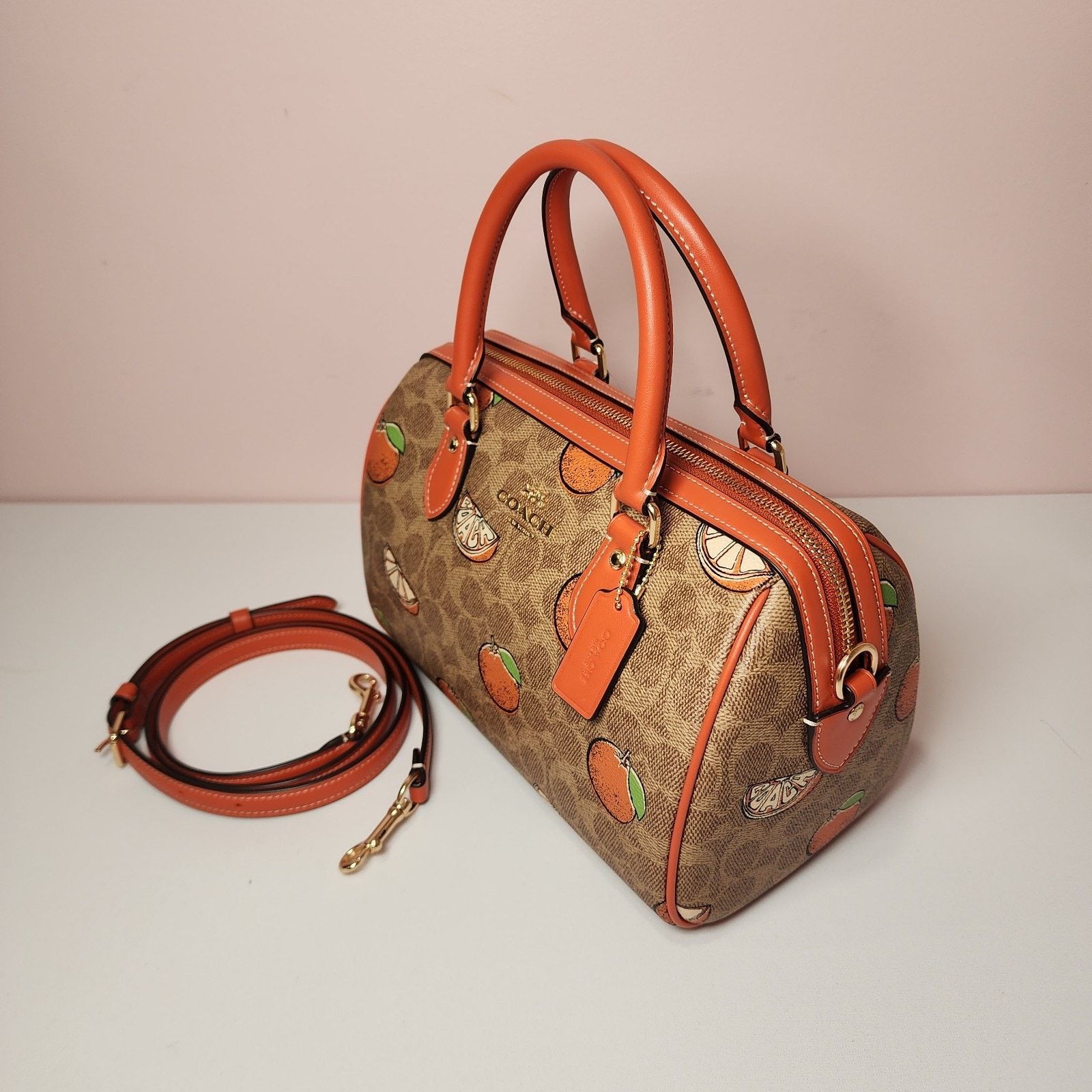 Coach Coach Rowan CAQ61 Satchel Bag Signature Canvas Orange Print Size ONE SIZE - 2 Thumbnail