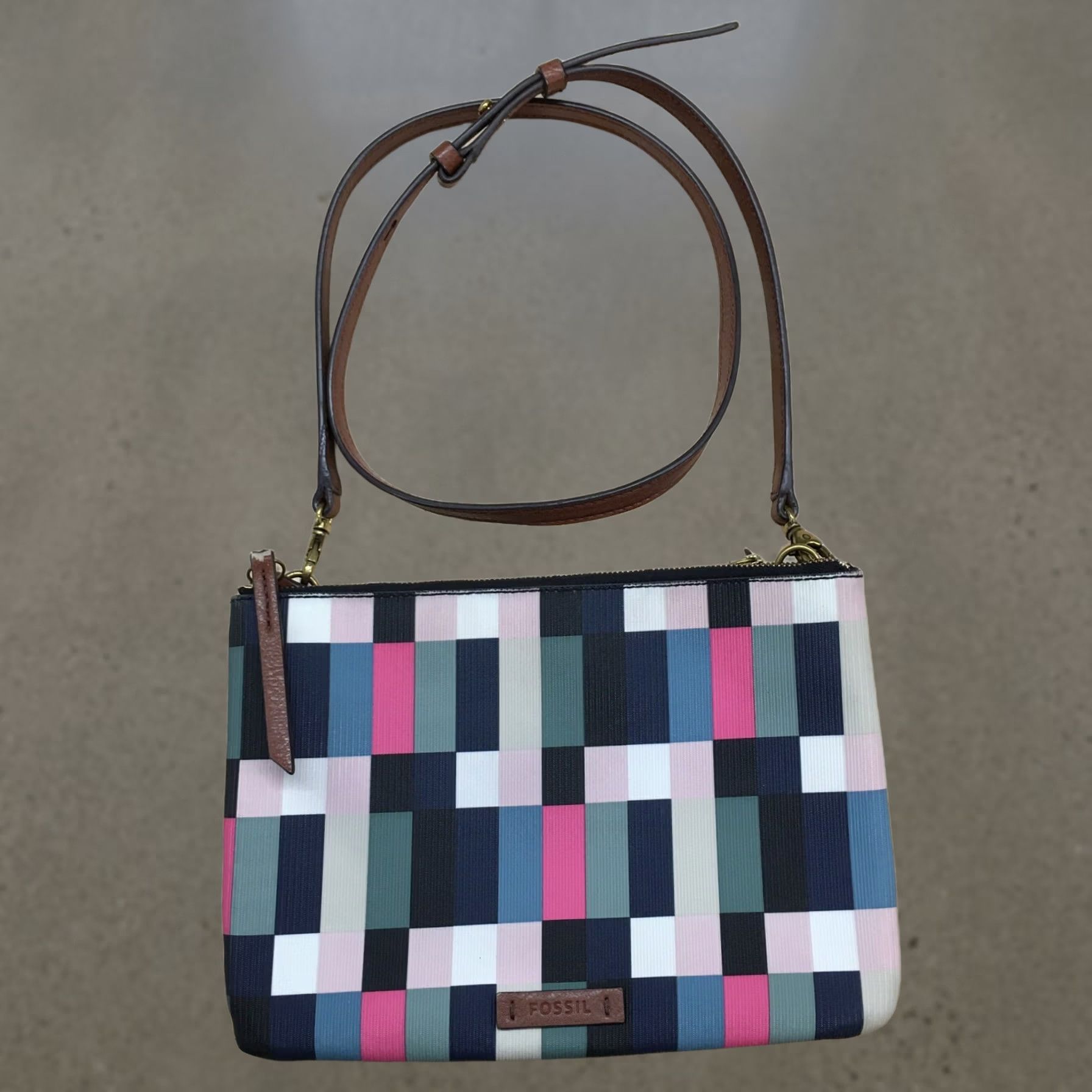 Fossil Fossil Devon Crossbody Bag Multicolor Colorblock Dual Zip Compartment Small Women's Crossbody Bag Size ONE SIZE - 1 Thumbnail