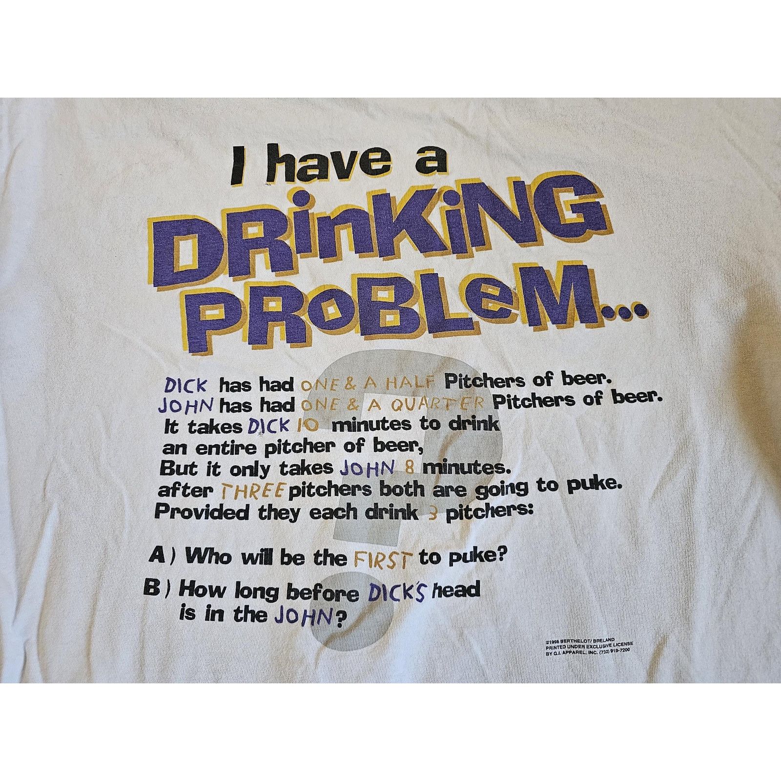 Other I have a Drinking Problem Math Problem T-shirt Sz XL 1990s Size US XL / EU 56 / 4 - 3 Thumbnail