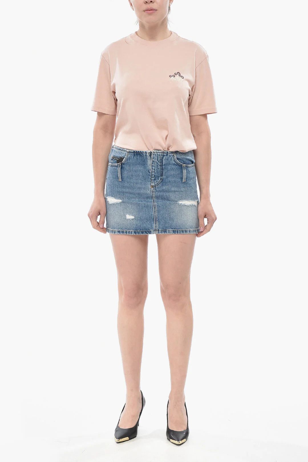 Dolce & Gabbana og1mm0426 Denim Mini Skirt in Light Blue Size 26" / US 2 / IT 38 - 4 Thumbnail