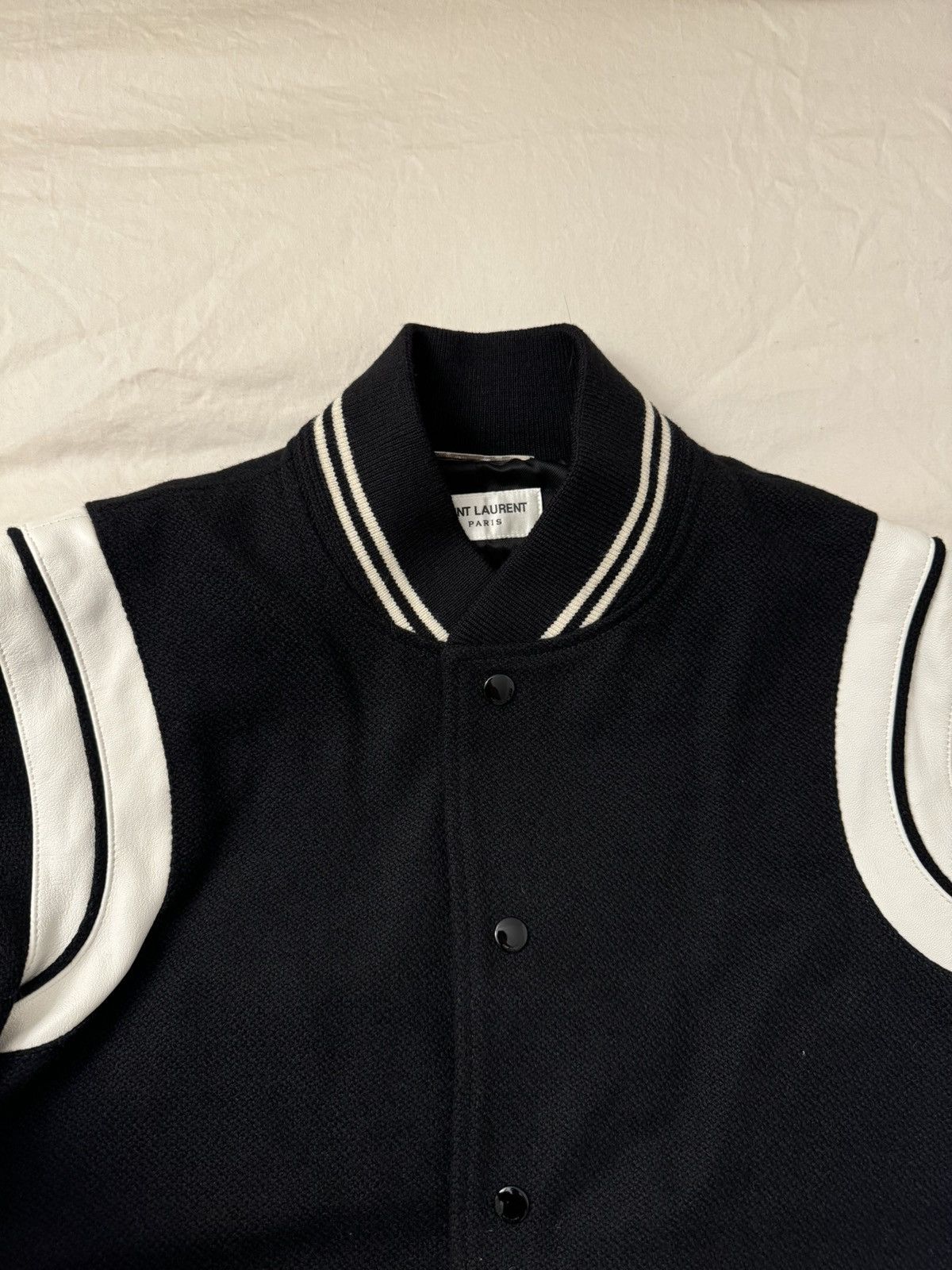 Saint Laurent Paris 🔥Brand New🔥Teddy Leather-Trimmed Wool Bomber Jacket Size US M / EU 48-50 / 2 - 6 Thumbnail