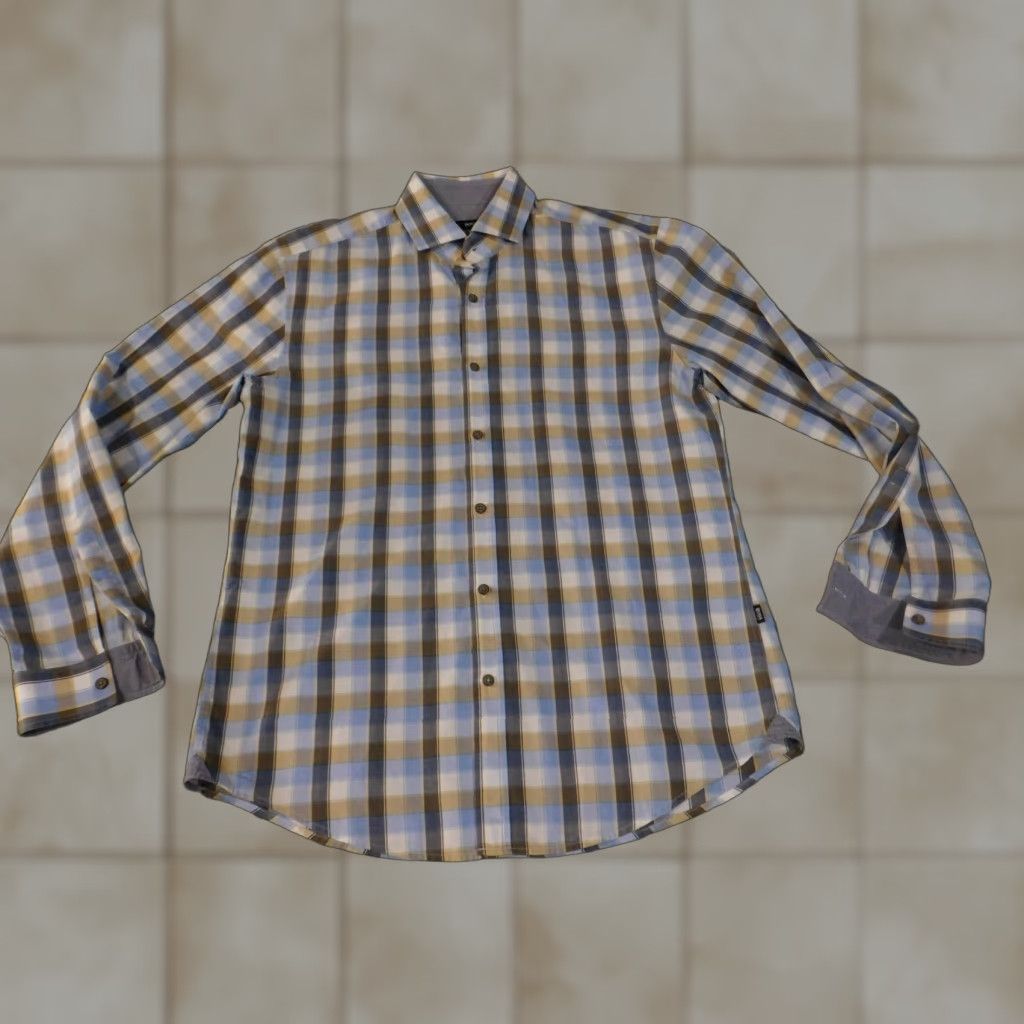 Hugo Boss HUGO BOSS Shirt Mens L Blue Brown Plaid Slim Fit Long Sleeve Button Front Size US L / EU 52-54 / 3 - 1 Thumbnail