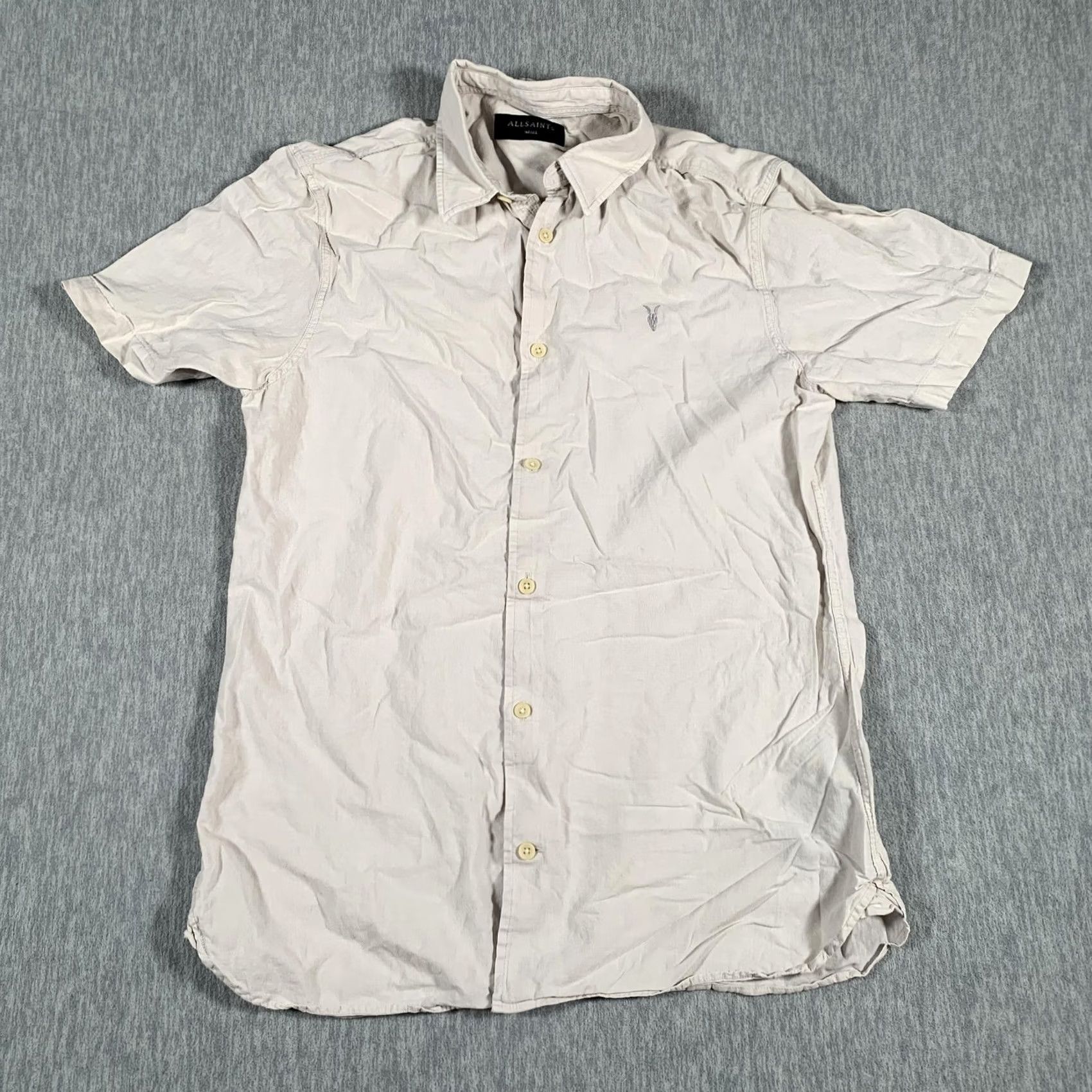 Allsaints AllSaints Shirt Mens Small Beige Linen Cotton Short Sleeve Button Front Casual Size US S / EU 44-46 / 1 - 2 Thumbnail
