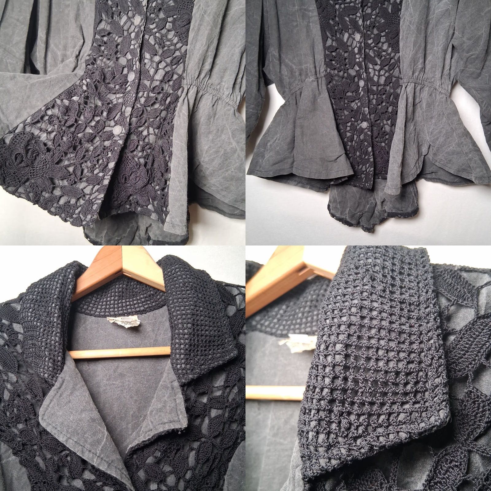 Vintage VINTAGE LIM'S Jacket Womens Short Faded Gray Crochet Beaded Crane Bird 90s Statement Piece 1980s 1990s USA Made Size L / US 10 / IT 46 - 9 Thumbnail