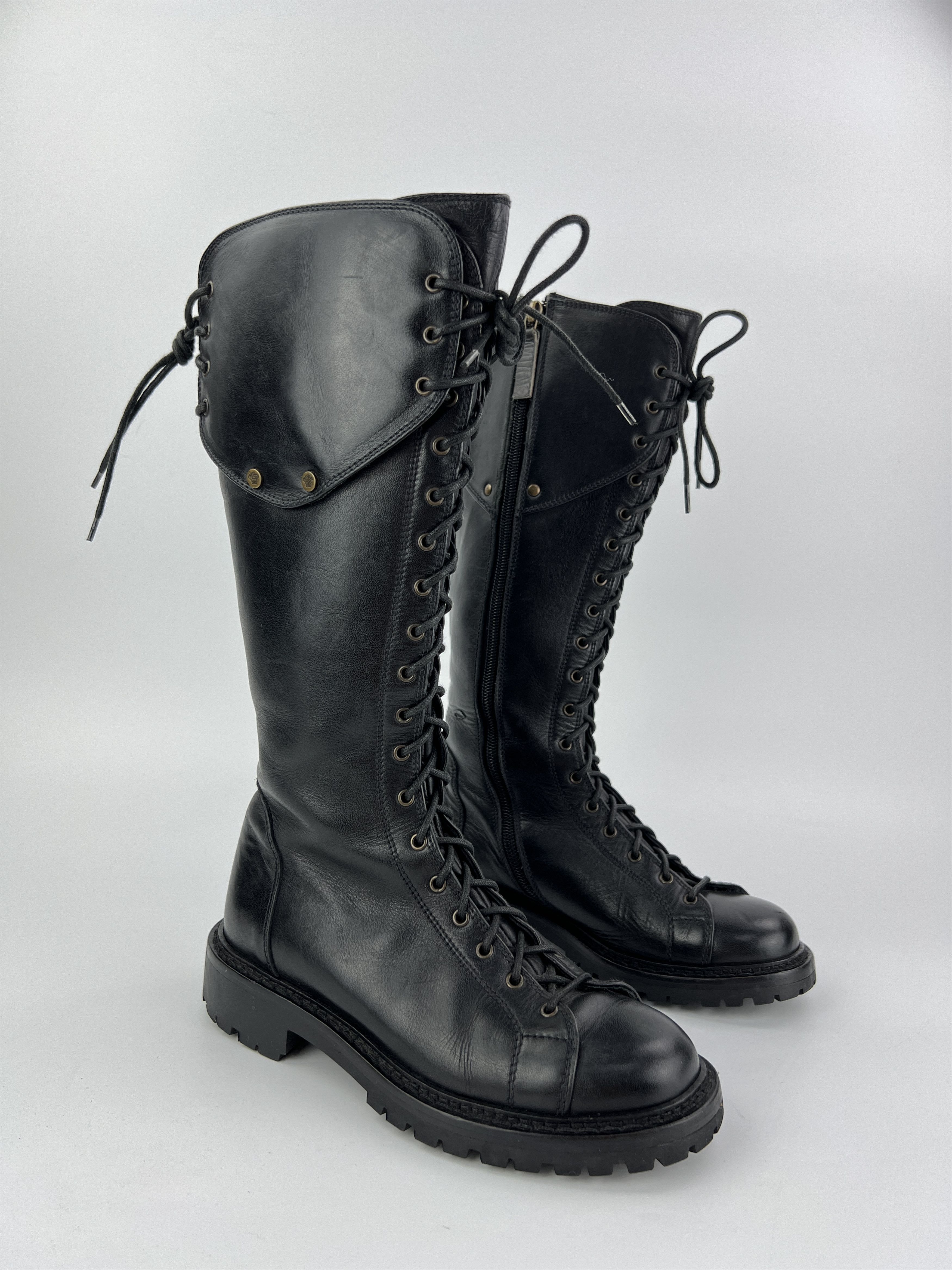 Versace Rare Versace High Moto Riding Leather Boots Medusa Size US 6 / IT 36 - 2 Thumbnail