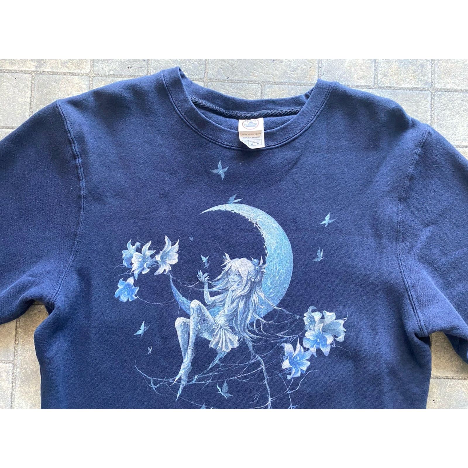Delta Delta Fleece Sweatshirt Women MEDIUM Dark Blue Fairy Moon Trick Fairies Crew Neck Long Sleeve Fleece Pullover Moon Butterfly Flowers Size M / US 6-8 / IT 42-44 - 5 Thumbnail