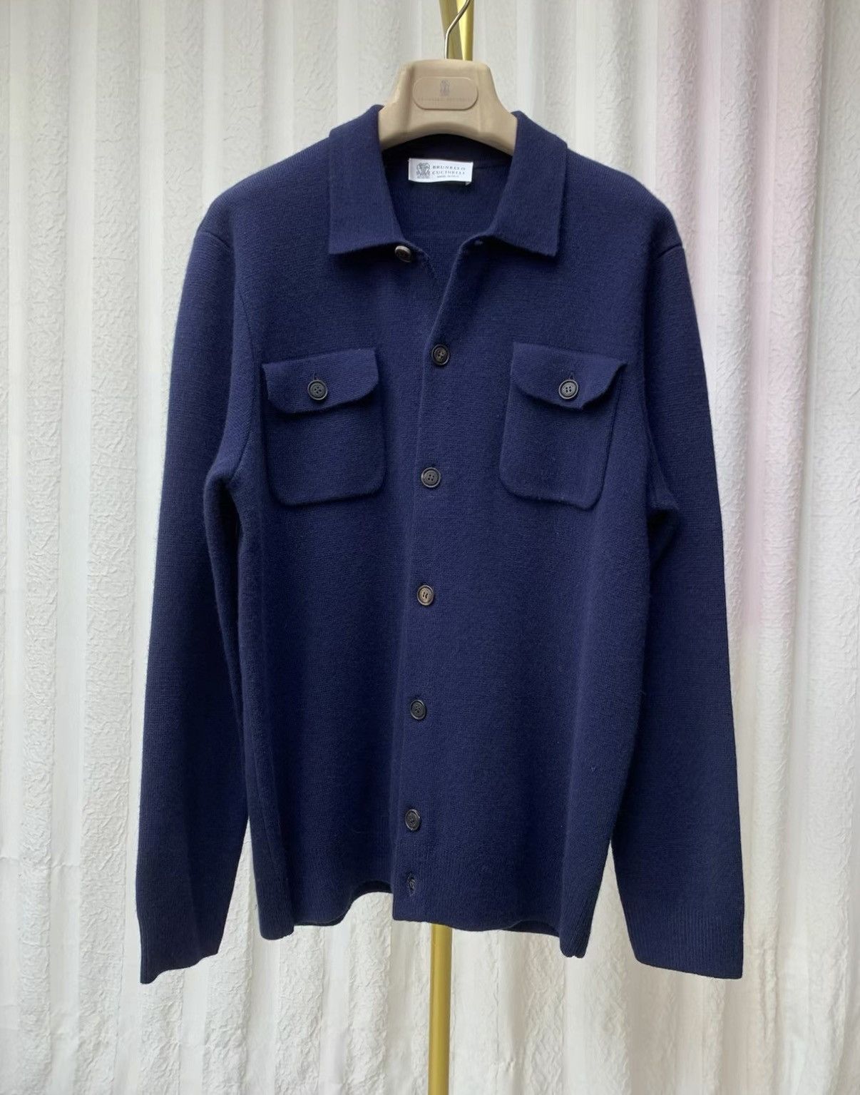Brunello Cucinelli BRUNELLO CUCINELLI Dark Blue Thickened Wool Jacket Size US M / EU 48-50 / 2 - 1 Thumbnail
