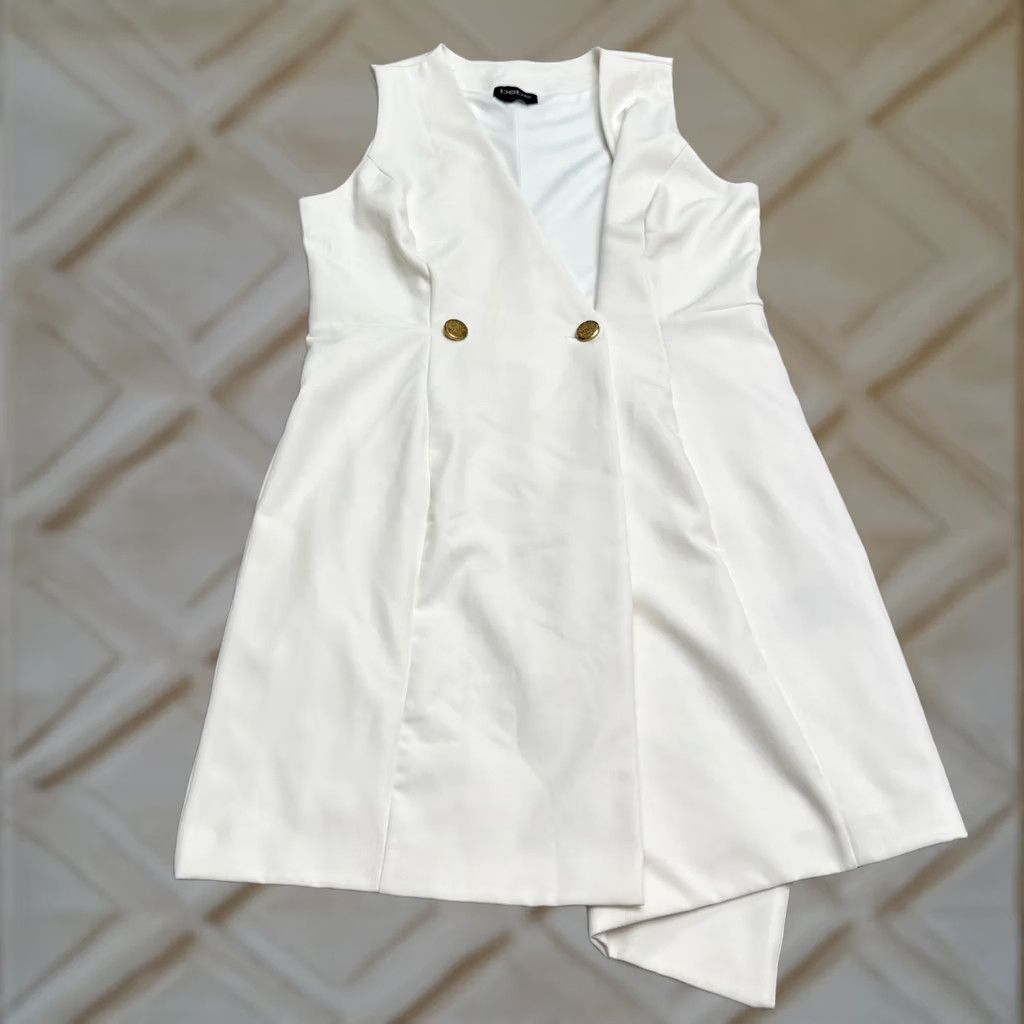 Bebe BeBe Mini Dress Womens Small Ivory Gold Button Asymmetrical Vest Sleeveless Size S / US 4 / IT 40 - 1 Thumbnail