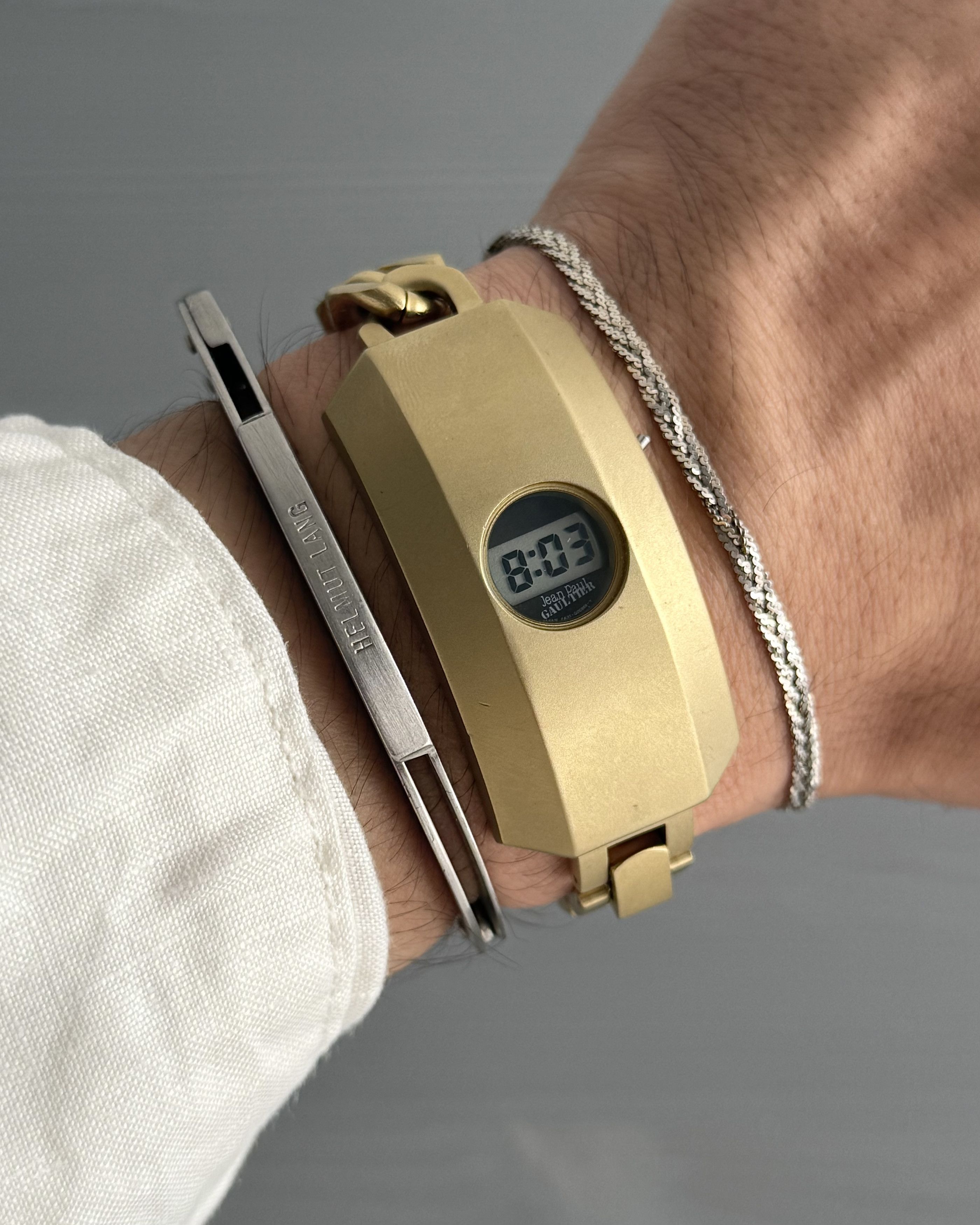 Jean Paul Gaultier 1990S Gold Colour Digital Technical Watch Bracele, Men's