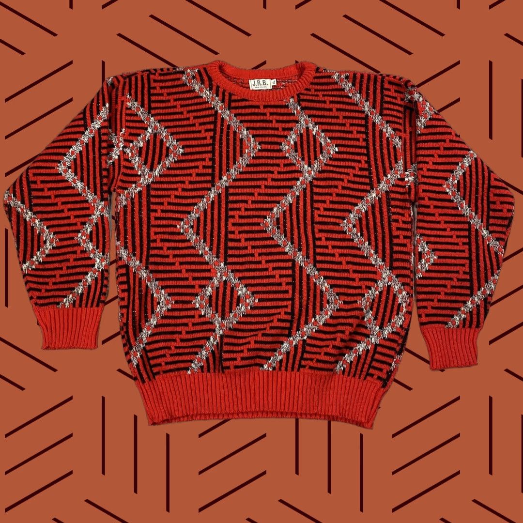 Etro VTG 80s J.R.B. Acrylic Sweater Red Knit Pullover Men XL Pattern Solid Contract Notable Keith Haring Retro 80s Mens Sweater Size US XL / EU 56 / 4 - 1 Thumbnail