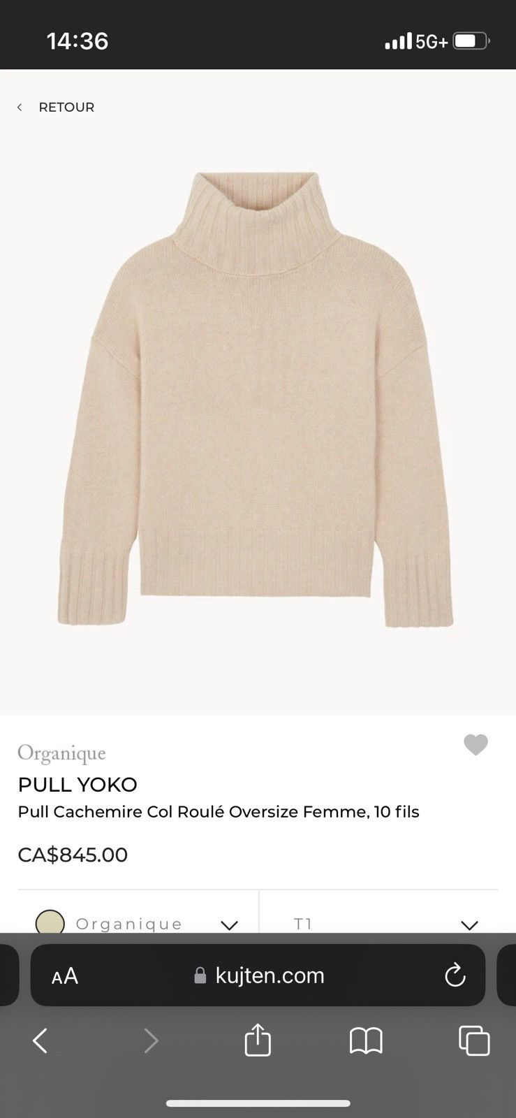 PULL YOKO Pull Cachemire Col Roulé Oversize Femme, 10 fils