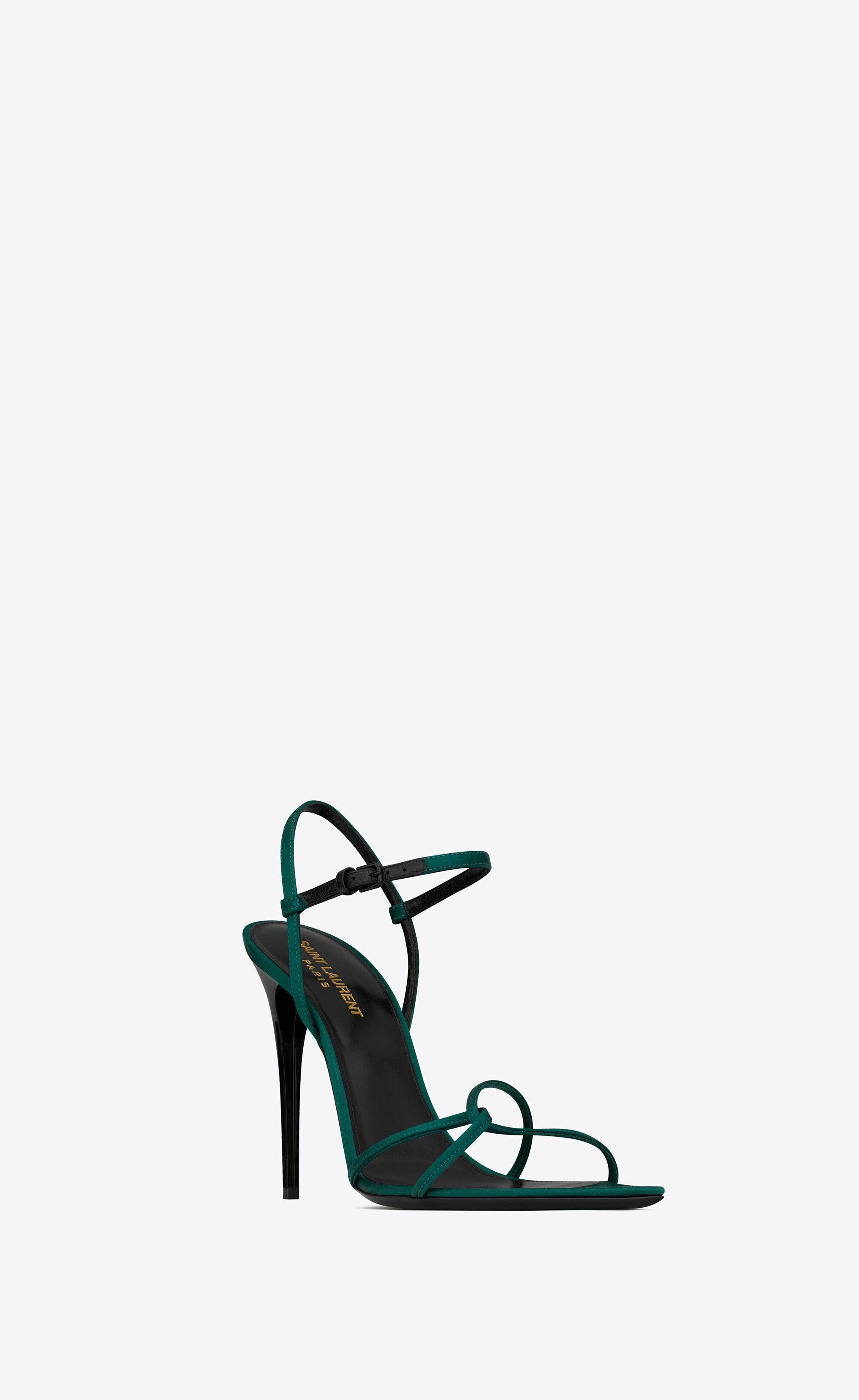 Saint Laurent Paris o1s1wg111224 Clara Sandals in Crepe Satin in Green/Black Size US 8 / IT 38 - 3 Thumbnail