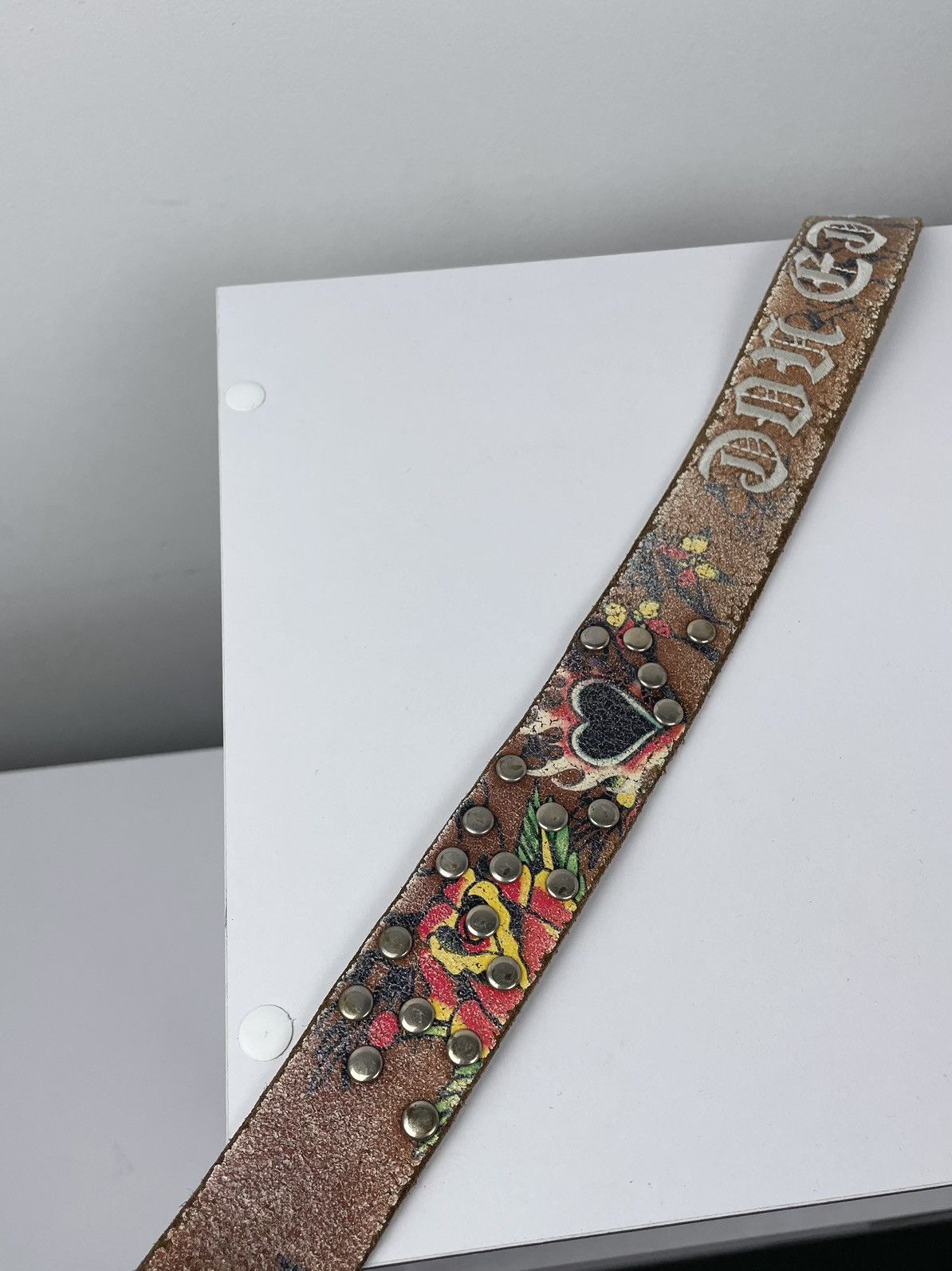 Ed Hardy Vintage Ed Hardy Graphic Printed Y2k Leather Skull Punk Belt Size 36 - 9 Thumbnail