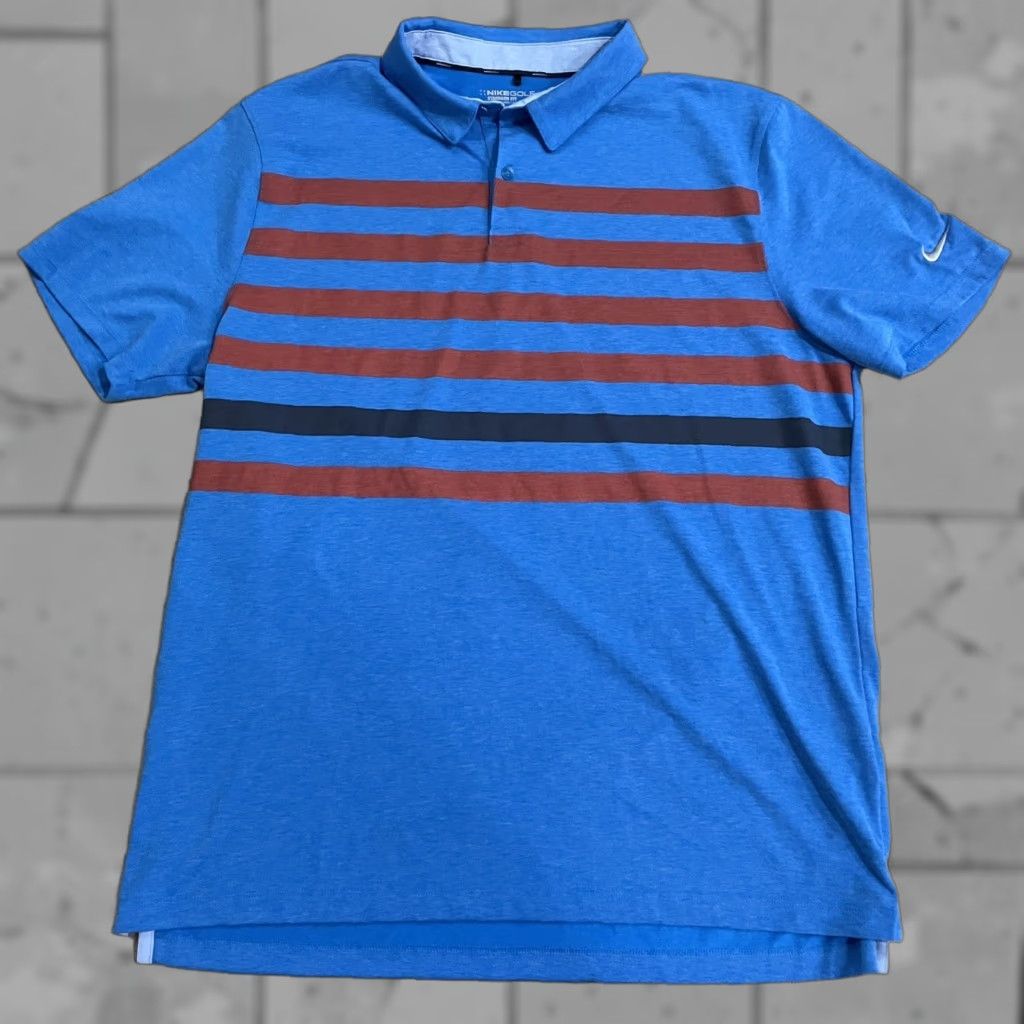 Nike NikeGolf Polo Shirt Mens L Blue Striped Dri-Fit Shirt Size US L / EU 52-54 / 3 - 1 Thumbnail