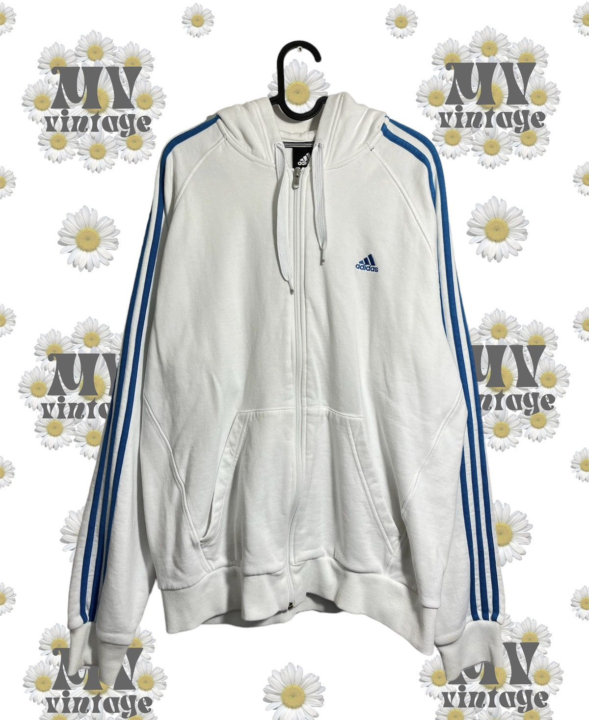 Adidas × Vintage Adidas 00s Vintage Classic Arm Stripes Zip Up White Hoodie Size US XL / EU 56 / 4 - 1 Thumbnail