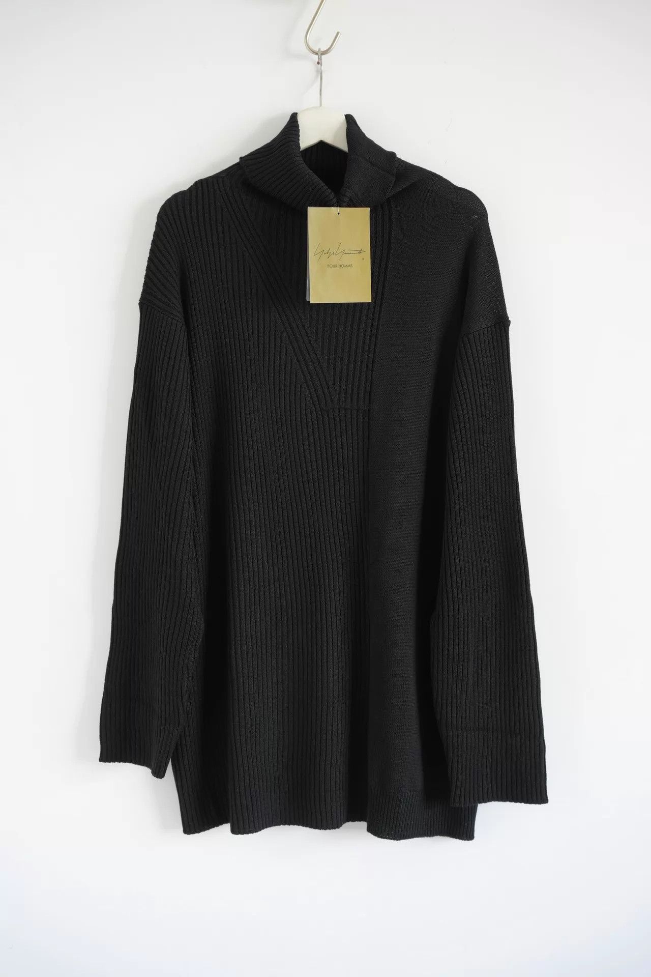 Yohji Yamamoto Black Ribbed Long-Sleeve Sweater Size US L / EU 52-54 / 3 - 1 Thumbnail