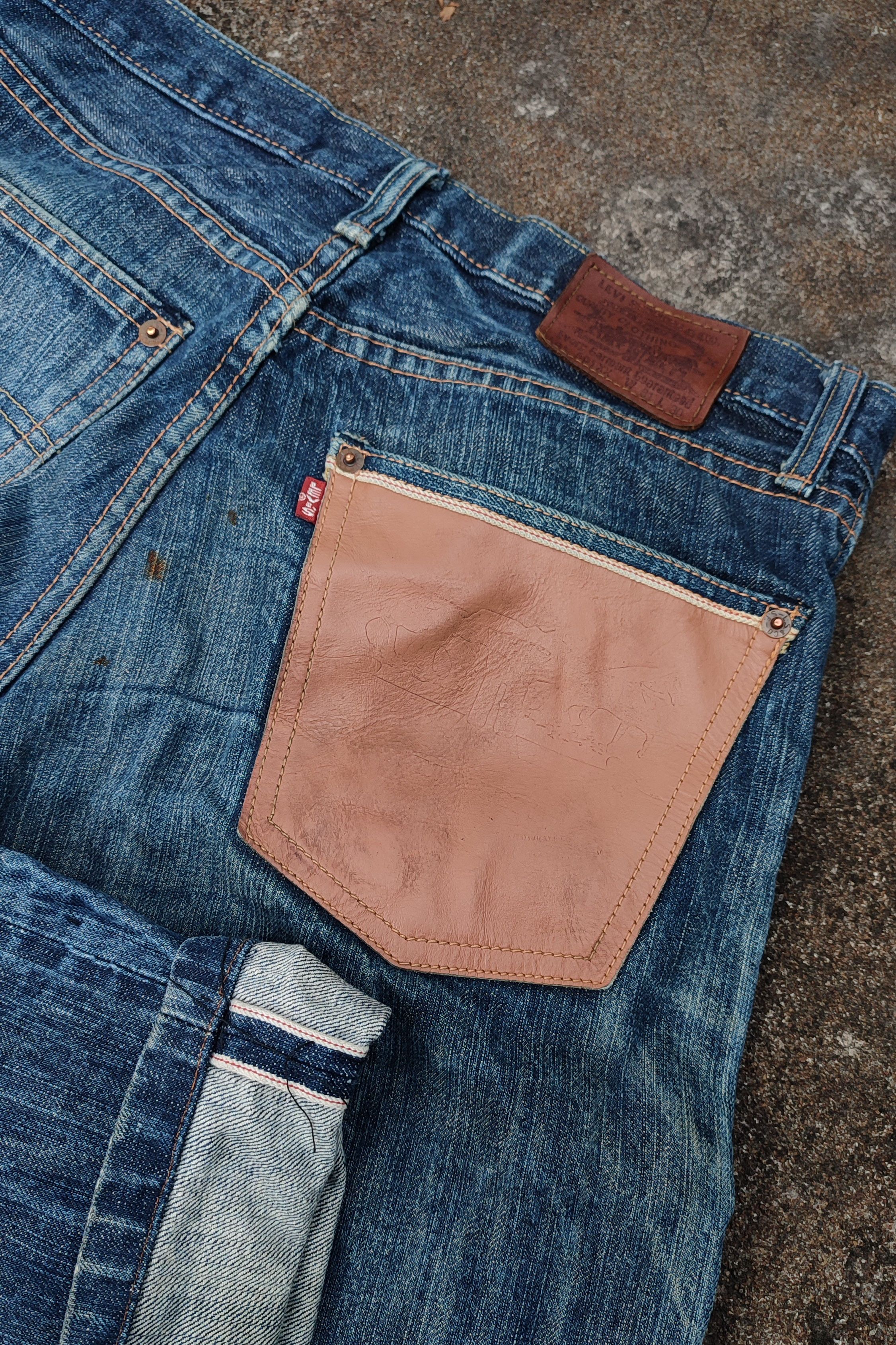 image of Levis Vintage Clothing x Selfedge Vintage Levis 501Xx Selvedge With Leather Back Pocket in Blue (Si