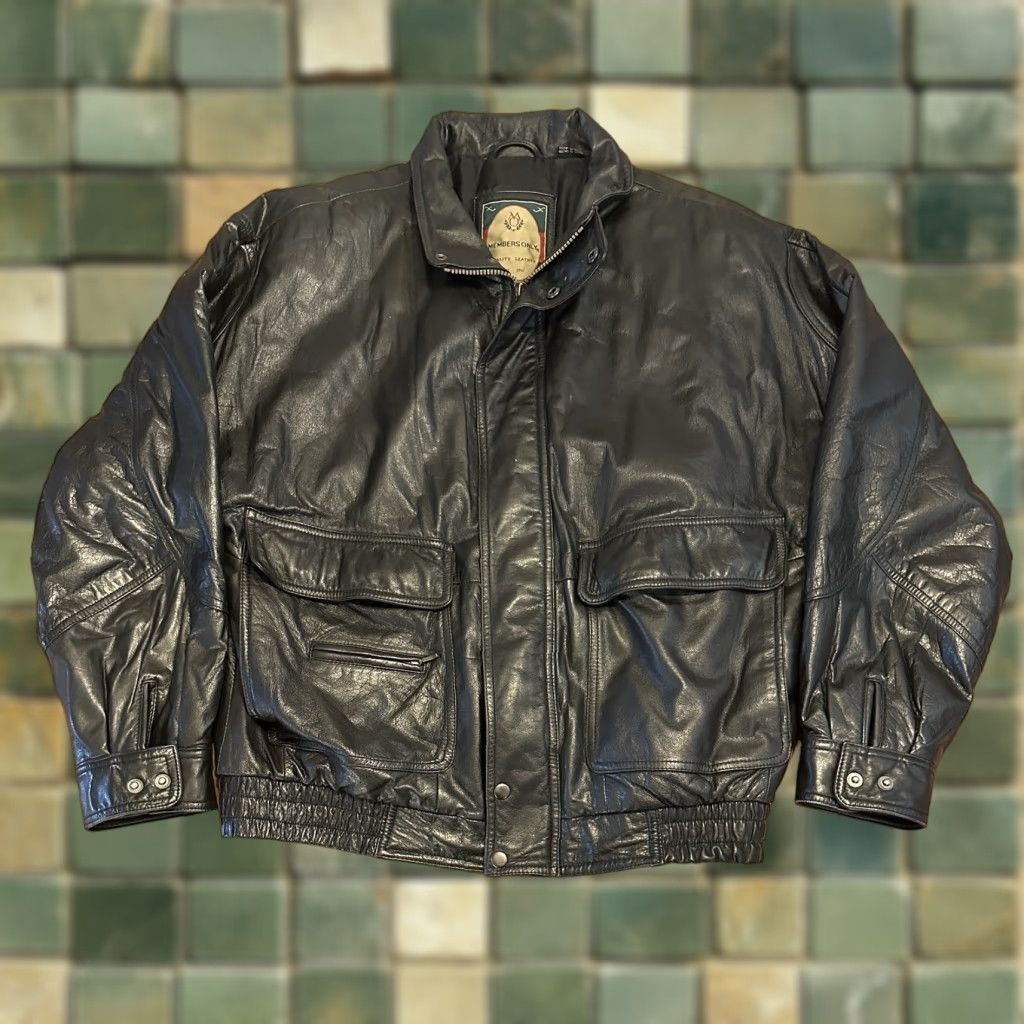 Members Only VINTAGE Members Only Full Zip Leather Jacket L Black ...