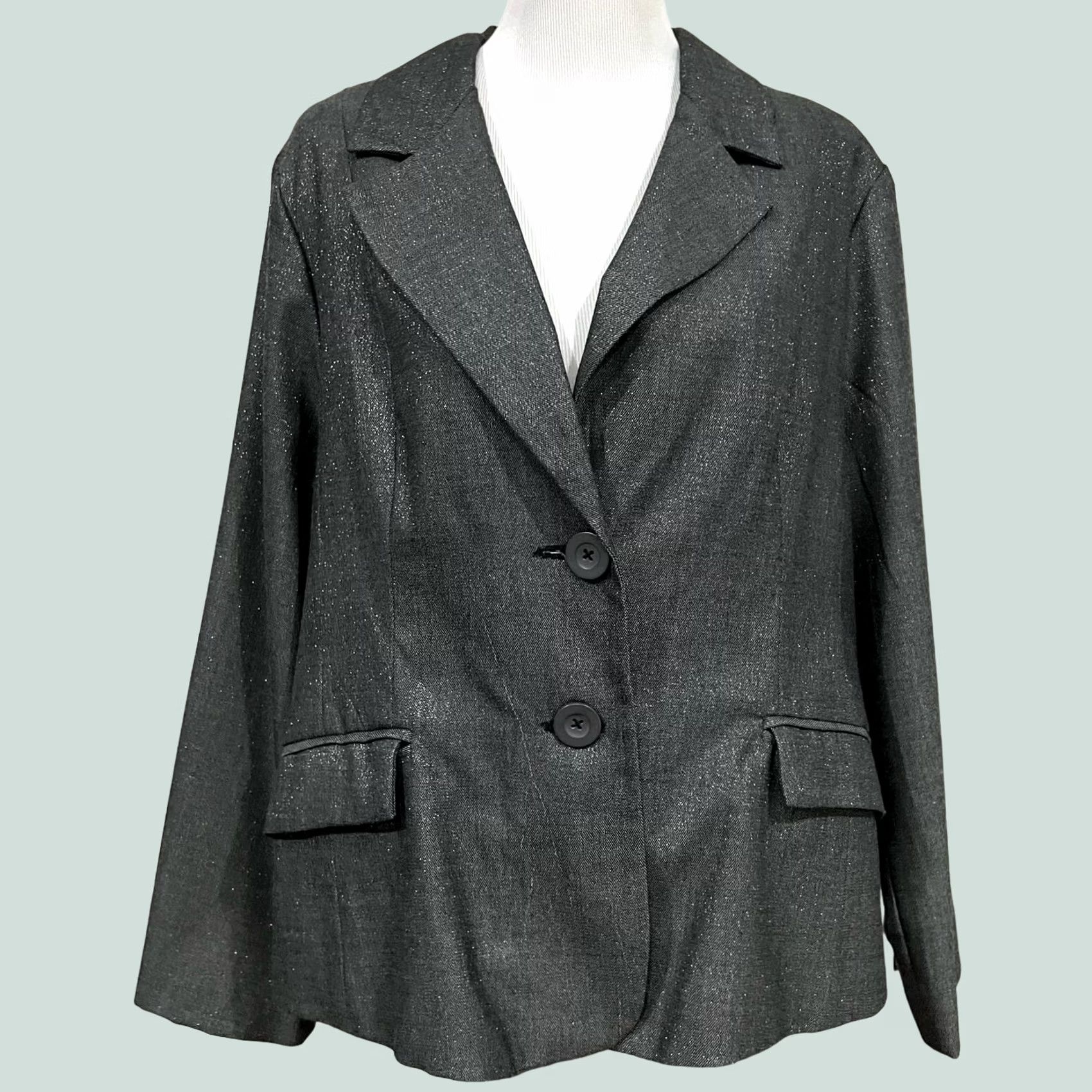 Vintage Robert Louis Women's Blazer Jacket Gray Metallic Sparkle Sheen Two-Button 18W Jacket Womens Plus 18W Gray Metallic Sparkle Sheen Blazer Size XXL / US 16-18 / IT 52-54 - 1 Thumbnail