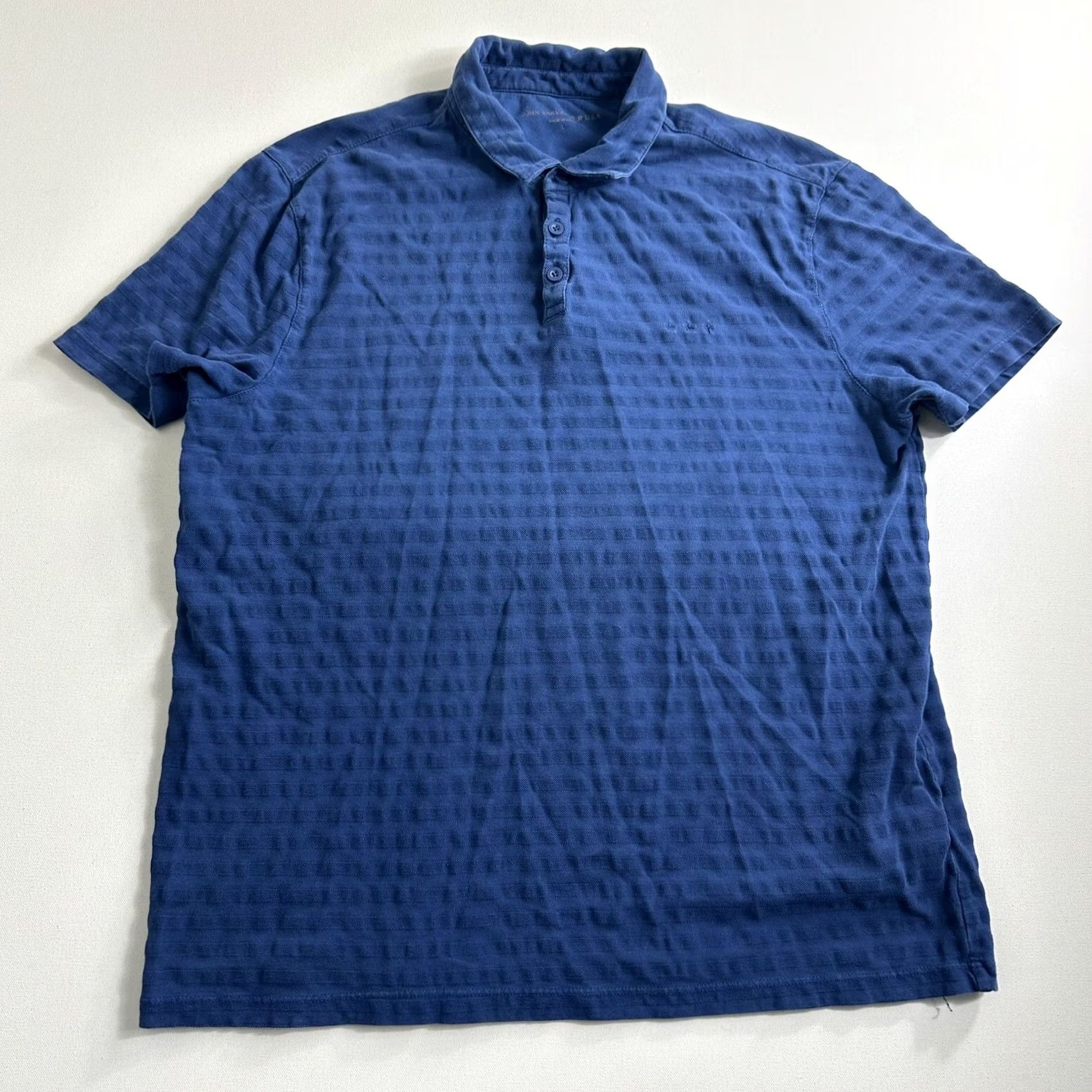 John Varvatos John Varvatos Star USA Polo Shirt Pique Knit Striped Texture Men L Blue Size US L / EU 52-54 / 3 - 2 Thumbnail