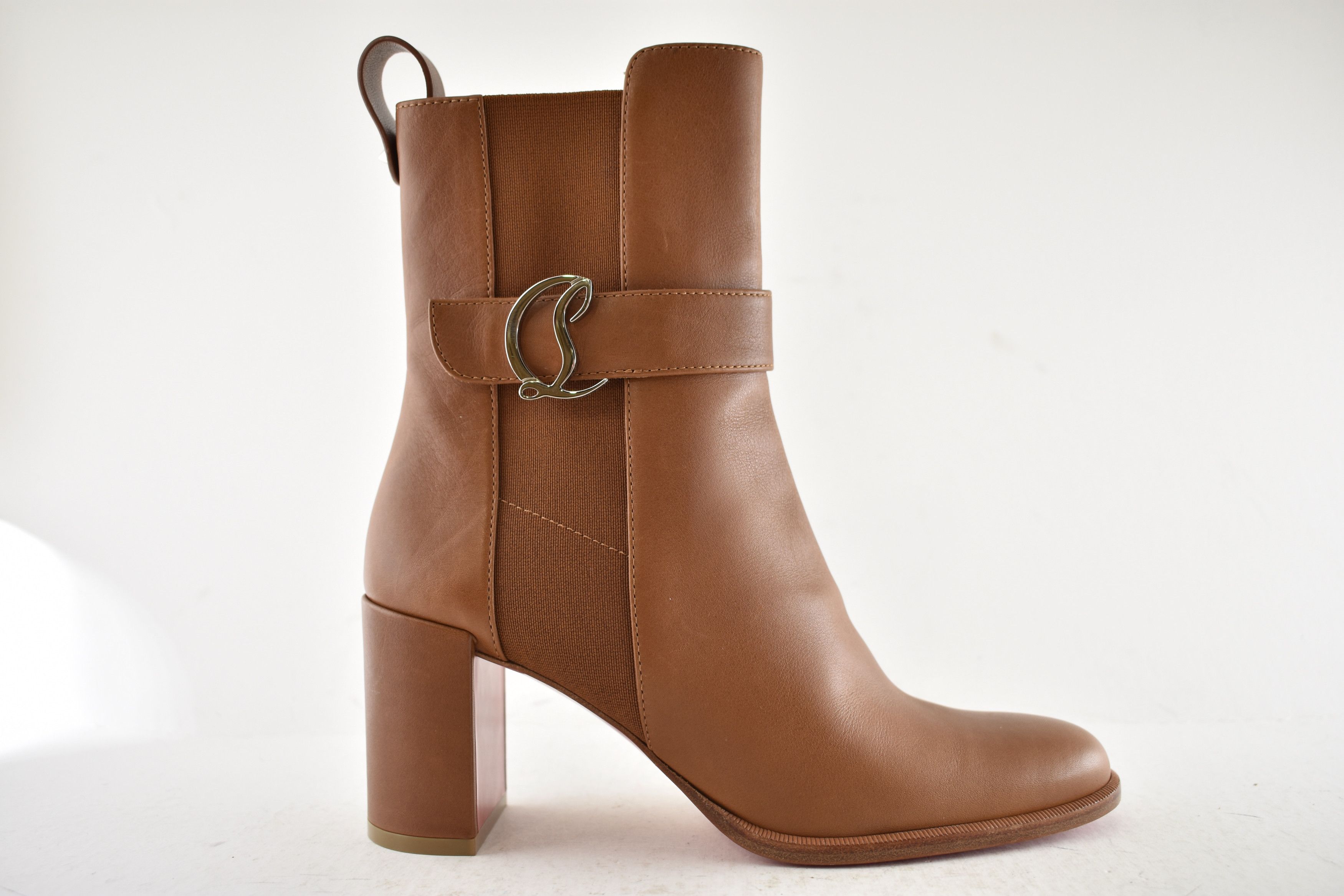 Christian Louboutin CL Chelsea Booty 70 Cuoio Brown Block Heel Ankle Bootie 37 Size US 7 / IT 37 - 2 Thumbnail