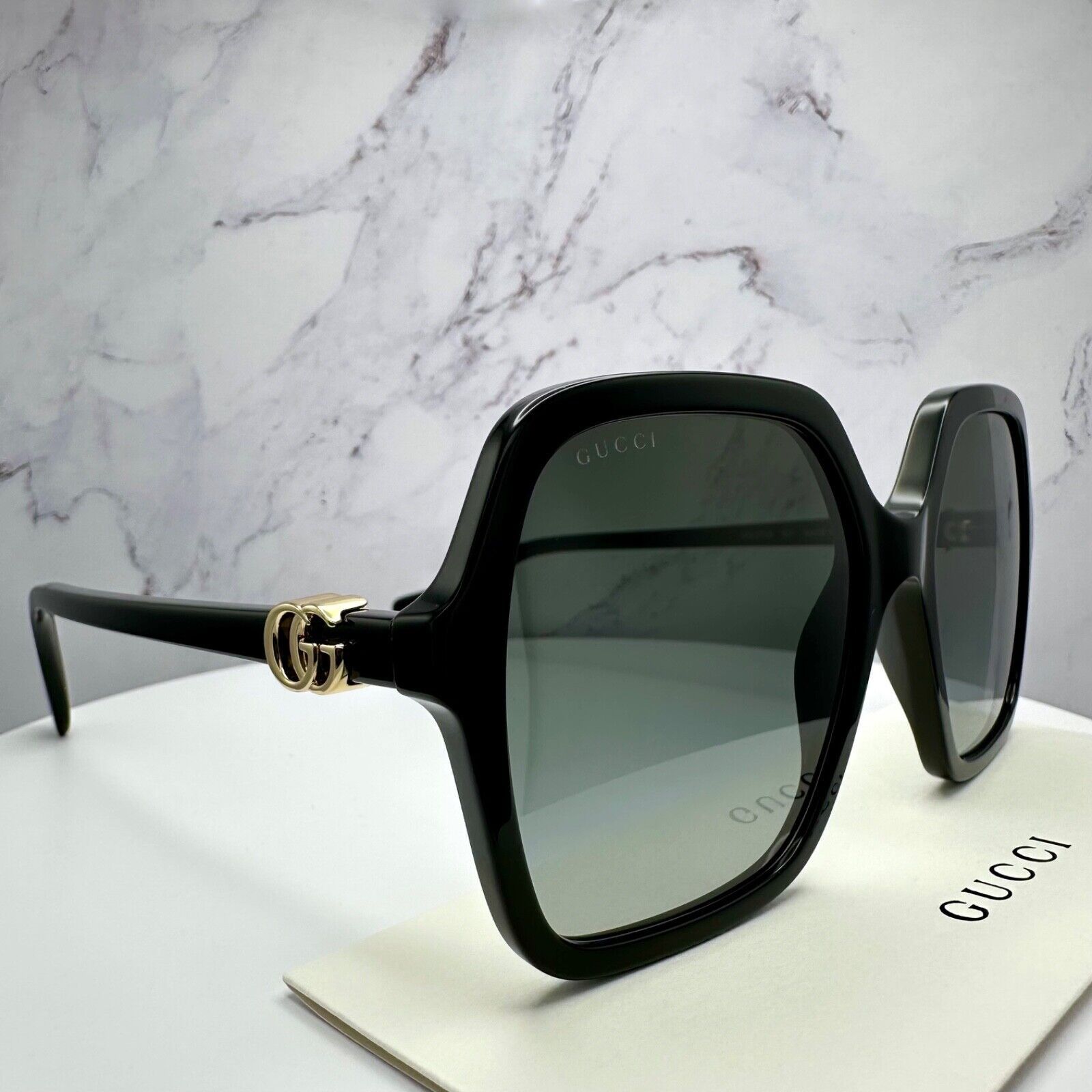Gucci GUCCI Sunglasses New Black Oversized Acetate Gold Metal Logo Size ONE SIZE - 16 Thumbnail