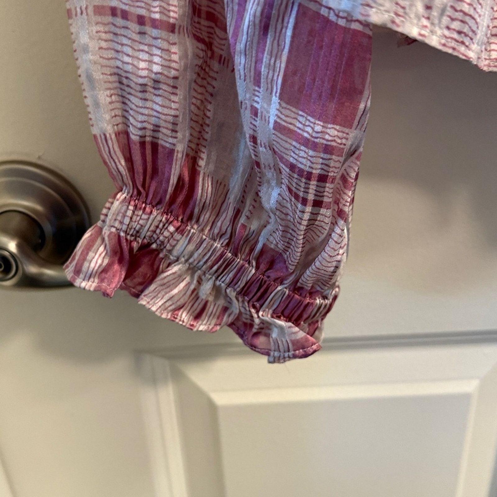 LoveShackFancy LoveShackFancy Pink and White Plaid Ruffle Blouse Size XS / US 0-2 / IT 36-38 - 2 Thumbnail