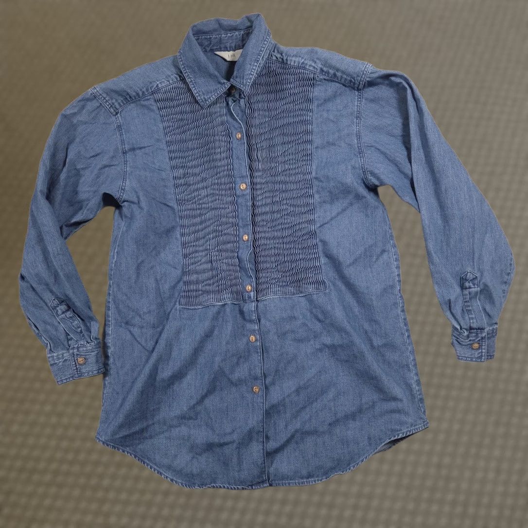 J. Jill J Jill Shirt Womens XS Blue Denim Pintuck Bib Button Front Long Sleeve Tunic Top Size XS / US 0-2 / IT 36-38 - 1 Thumbnail