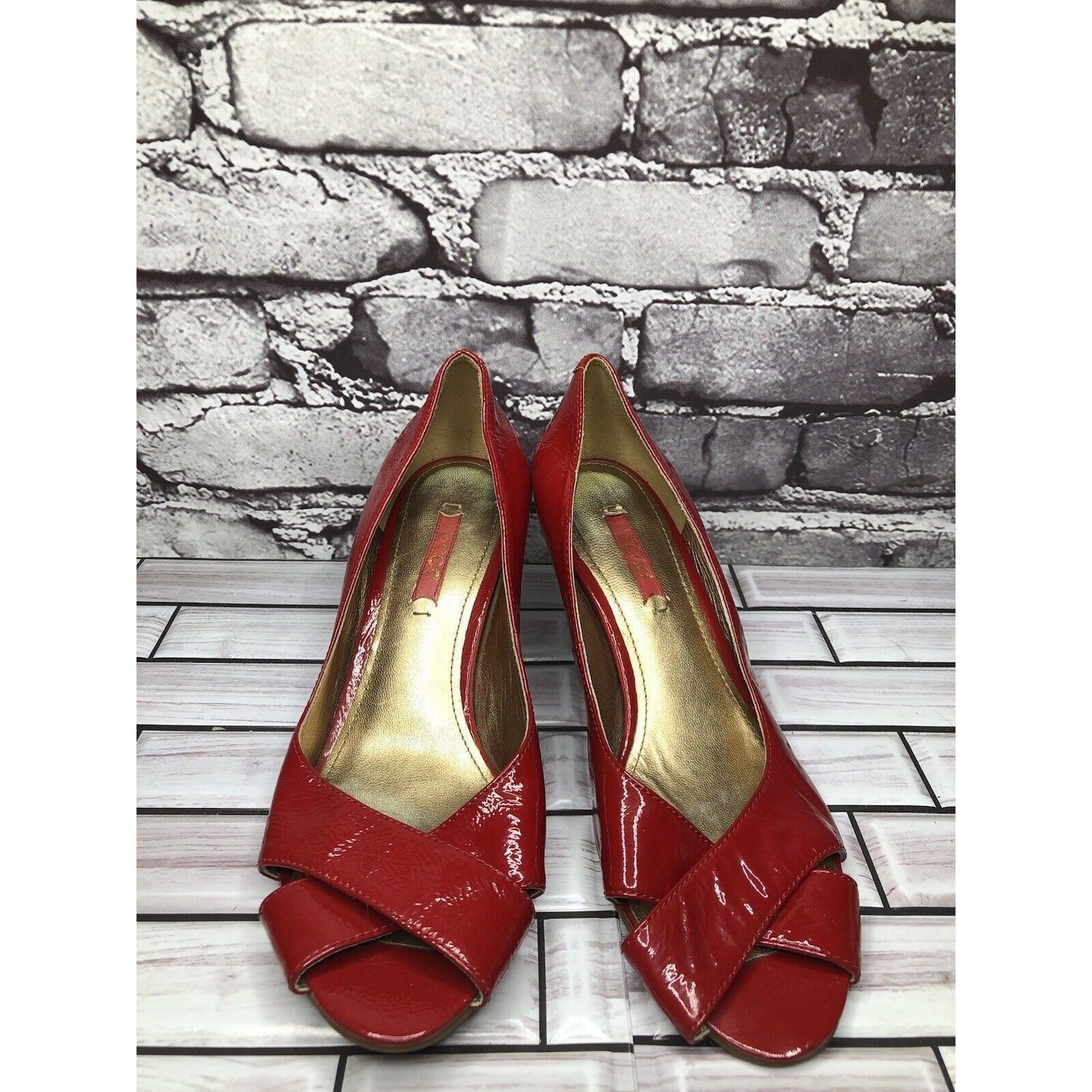 Ecco Ecco Red Patent Leather Peep Toe High Stacked Wooden Heels W Size US 7.5 / IT 37.5 - 23 Thumbnail
