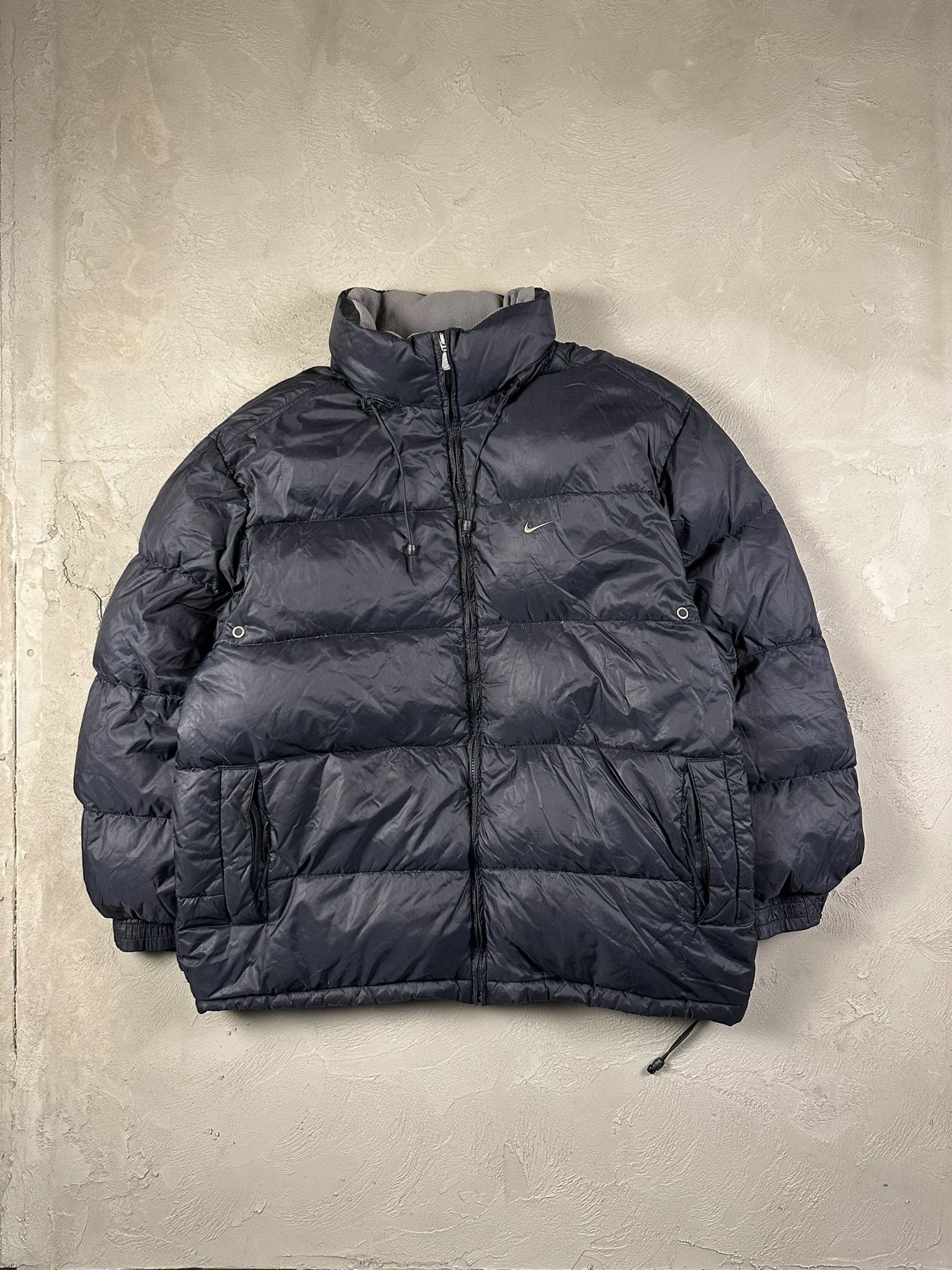 y2k 00s nike down jacket L 黒 Vintage Nike 00s Puffer Black Down Jacket Fur Hood Warm