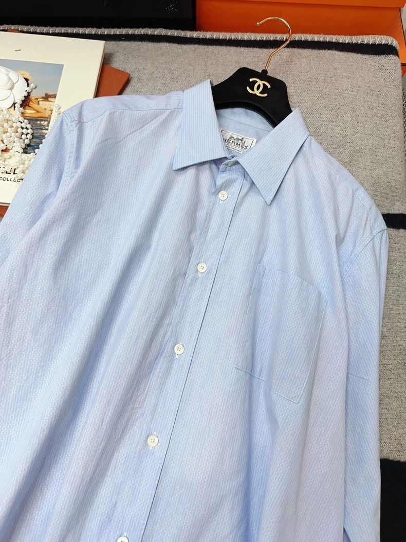 Hermes Hermes Blue Striped Long Sleeve Shirt-2506 Size US M / EU 48-50 / 2 - 4 Thumbnail