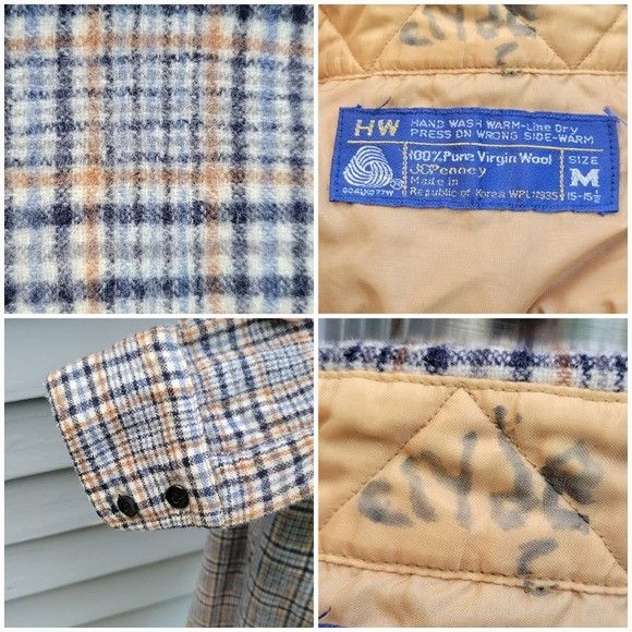 JCPenney Vintage 60s J. C. Penny Wool Board Shirt Tan Navy Blue Cream Size US M / EU 48-50 / 2 - 4 Thumbnail