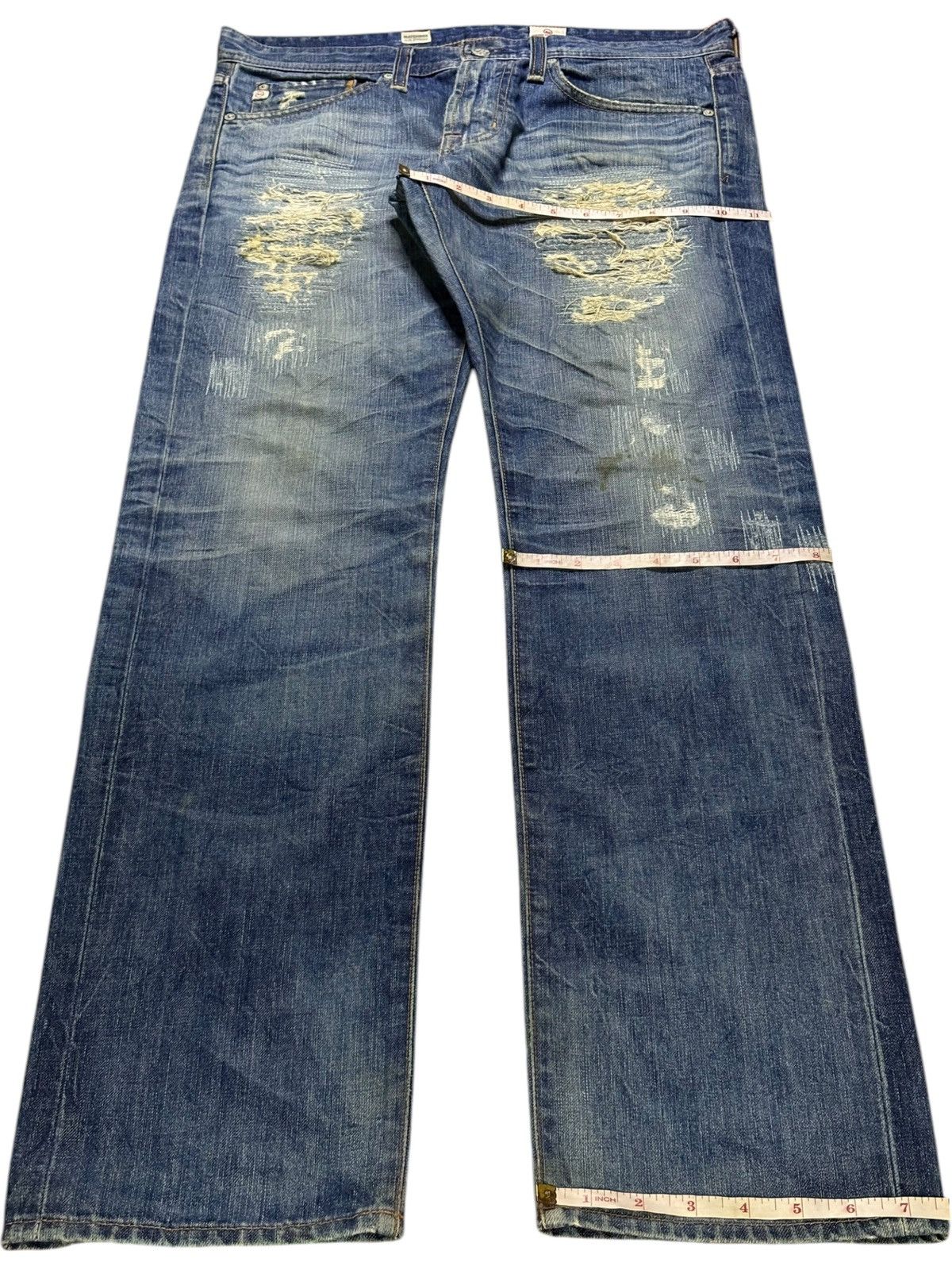 AG Adriano Goldschmied Vintage Adriano Goldscmied Mud Wash Sashiko Style Jeans Size US 35 - 13 Thumbnail