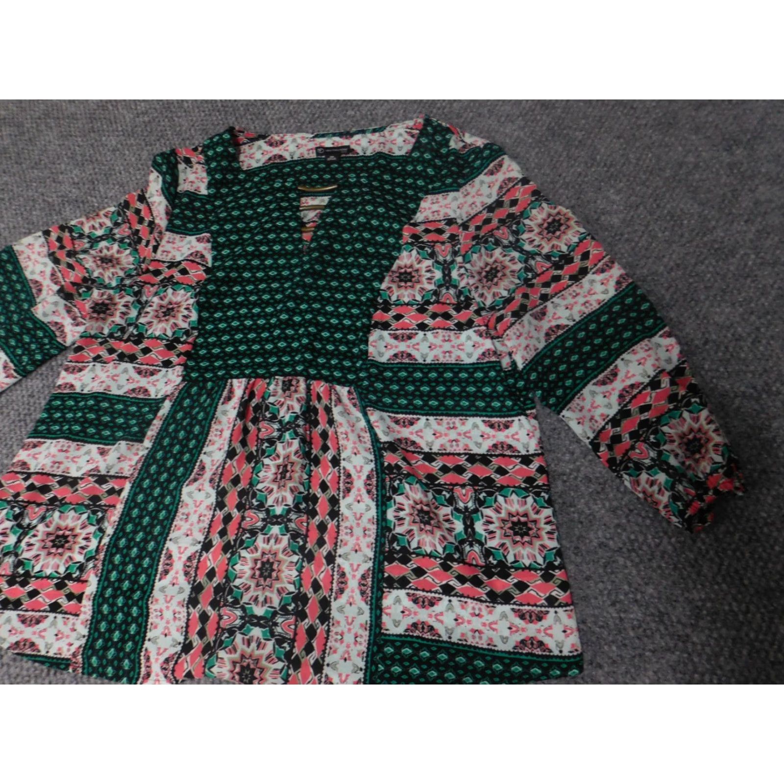 Vintage New Directions Blouse PM Petites Green Crew Neck Long Sleeve Polyester Rayon Blouse Womens Casual Shirt Size M / US 6-8 / IT 42-44 - 3 Thumbnail
