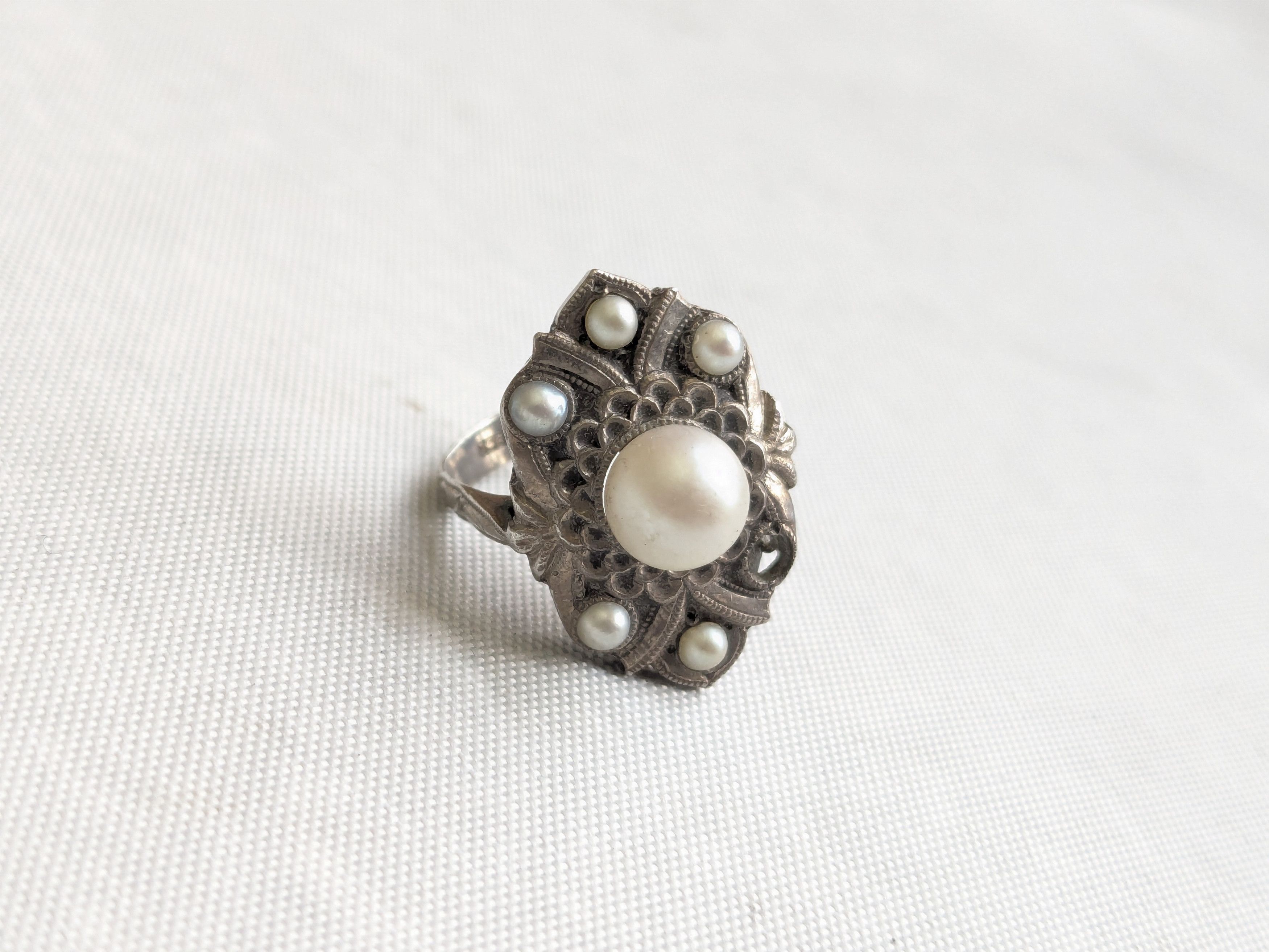 Jewelry Sterling Silver Ring Pearl Art Deco CPO Toyokoki 6.75 Size ONE SIZE - 2 Thumbnail