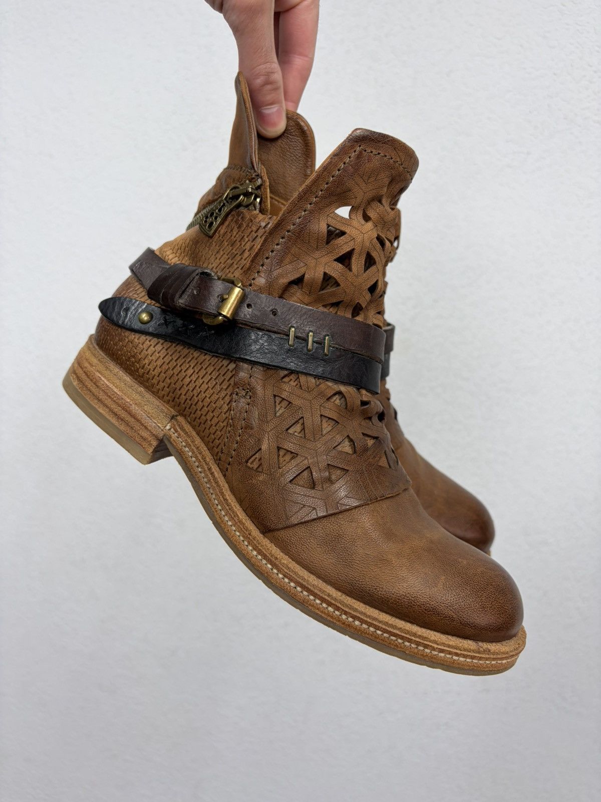 If Six Was Nine Brown Leather Studded Harness Boots Multi-Strap Biker Boots Size US 8 / IT 38 - 14 Thumbnail