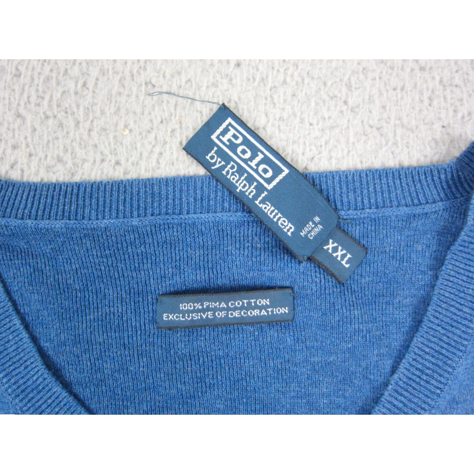 Polo Ralph Lauren VINTAGE Polo Ralph Lauren Sweater Men 2XL Blue V-Neck Polo Ralph Lauren Pullover Knit Cotton Logo Classic 90s Mens Size US XXL / EU 58 / 5 - 5 Thumbnail