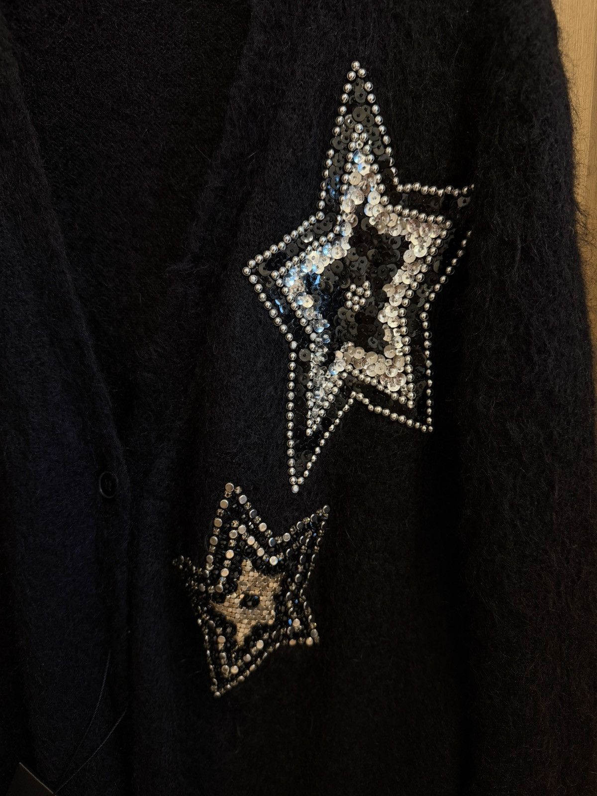 Saint Laurent Paris Saint Laurent Stars Embroidered Black Mohair Cardigan Size US XS / EU 42 / 0 - 4 Thumbnail