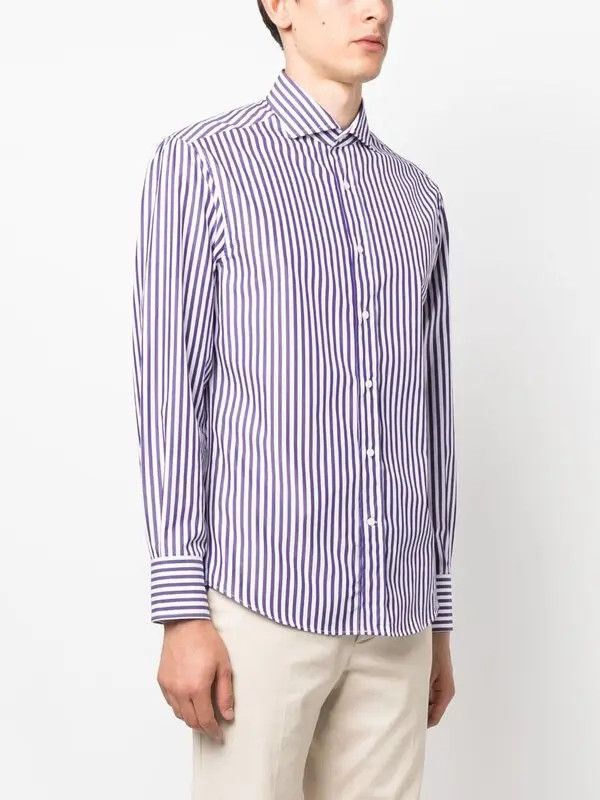 Brunello Cucinelli o1y0526 Striped Shirt in Purple/White Size US S / EU 44-46 / 1 - 3 Thumbnail
