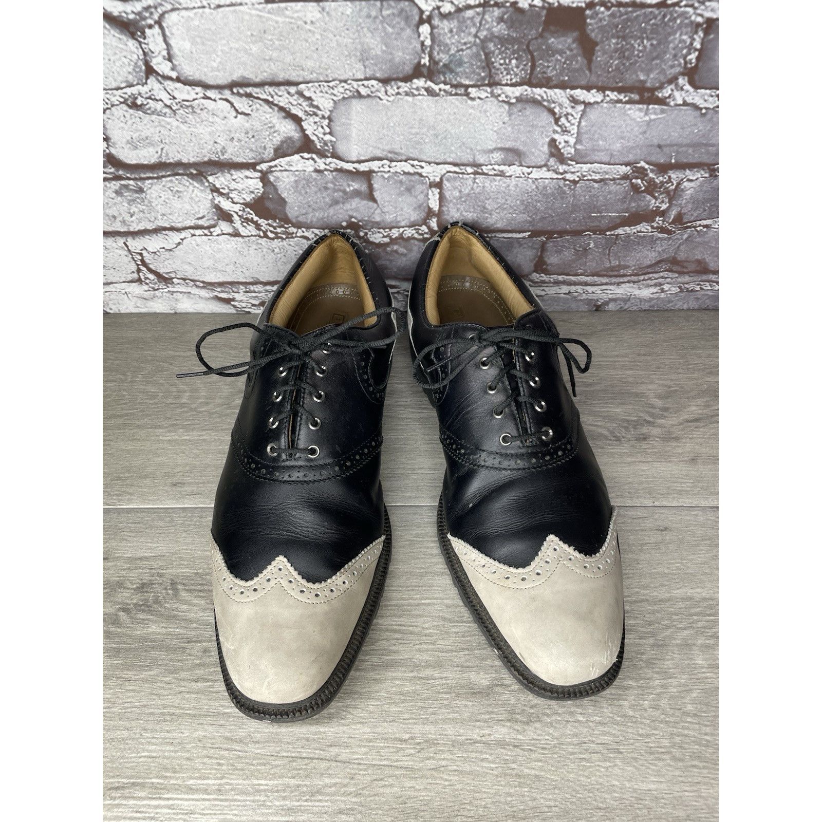 Footjoy Foot Joy Icon Black Leather Wingtip Ivory Vintage Golf Shoes Size US 12.5 / EU 45-46 - 1 Thumbnail