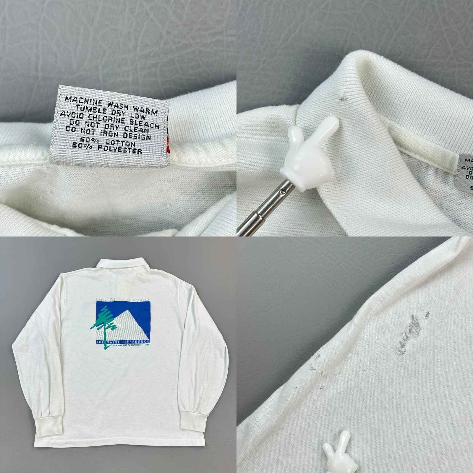 Vintage VINTAGE University of Maine Polo Shirt Mens XL 1988 Student Orientation USA Polo Shirt Mens XL White 80s Retro USA Mens Polo Shirt Size US L / EU 52-54 / 3 - 8 Thumbnail