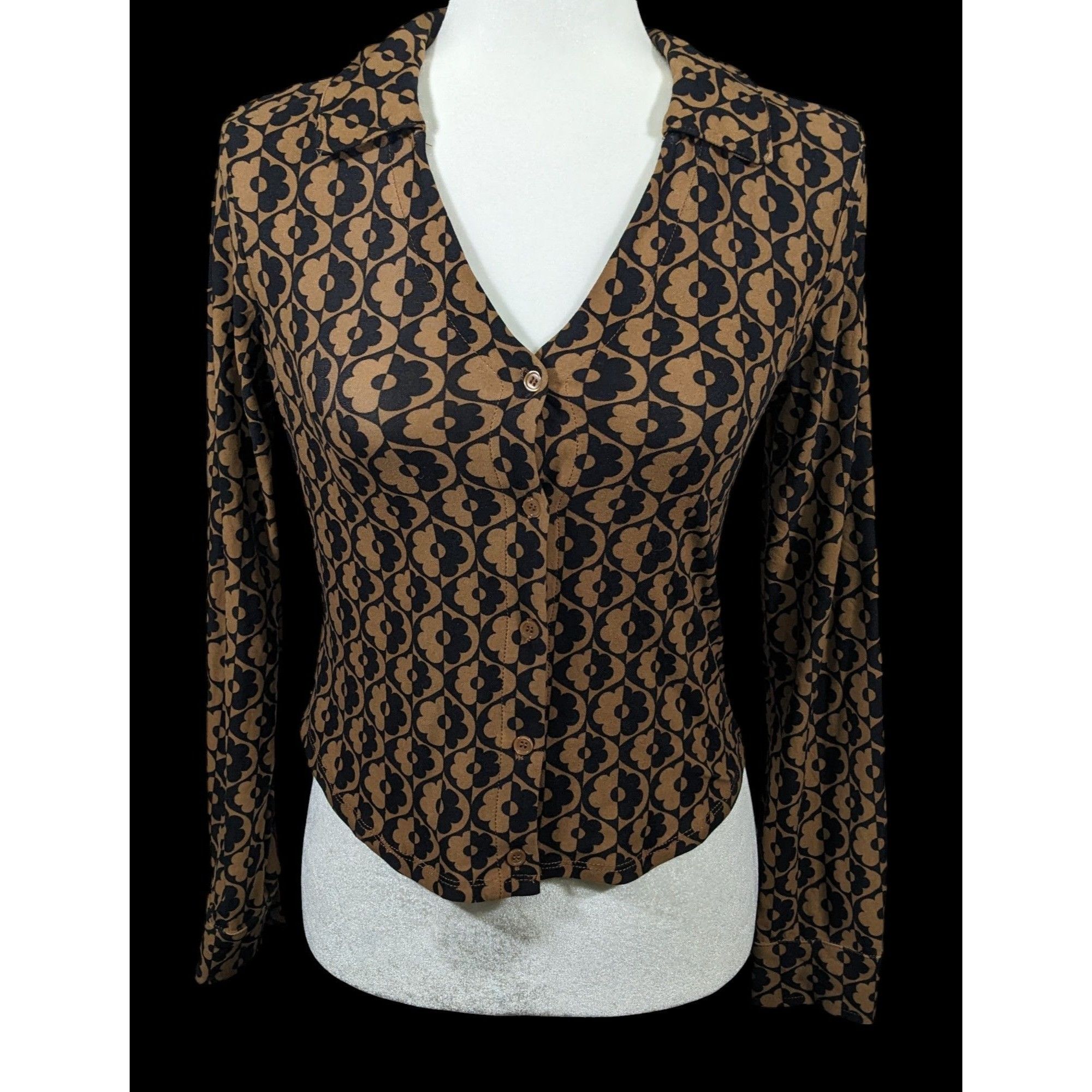 Other Retro Black And Brown Floral Button Down Top by No Boundarie Size S / US 4 / IT 40 - 1 Thumbnail