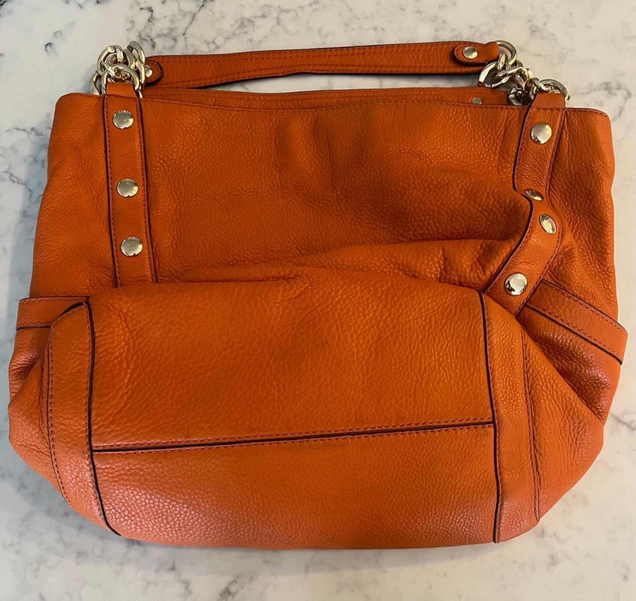 Michael Kors Michael Kors Orange Gold Studded Hobo Leather Bag Purse Size ONE SIZE - 9 Thumbnail