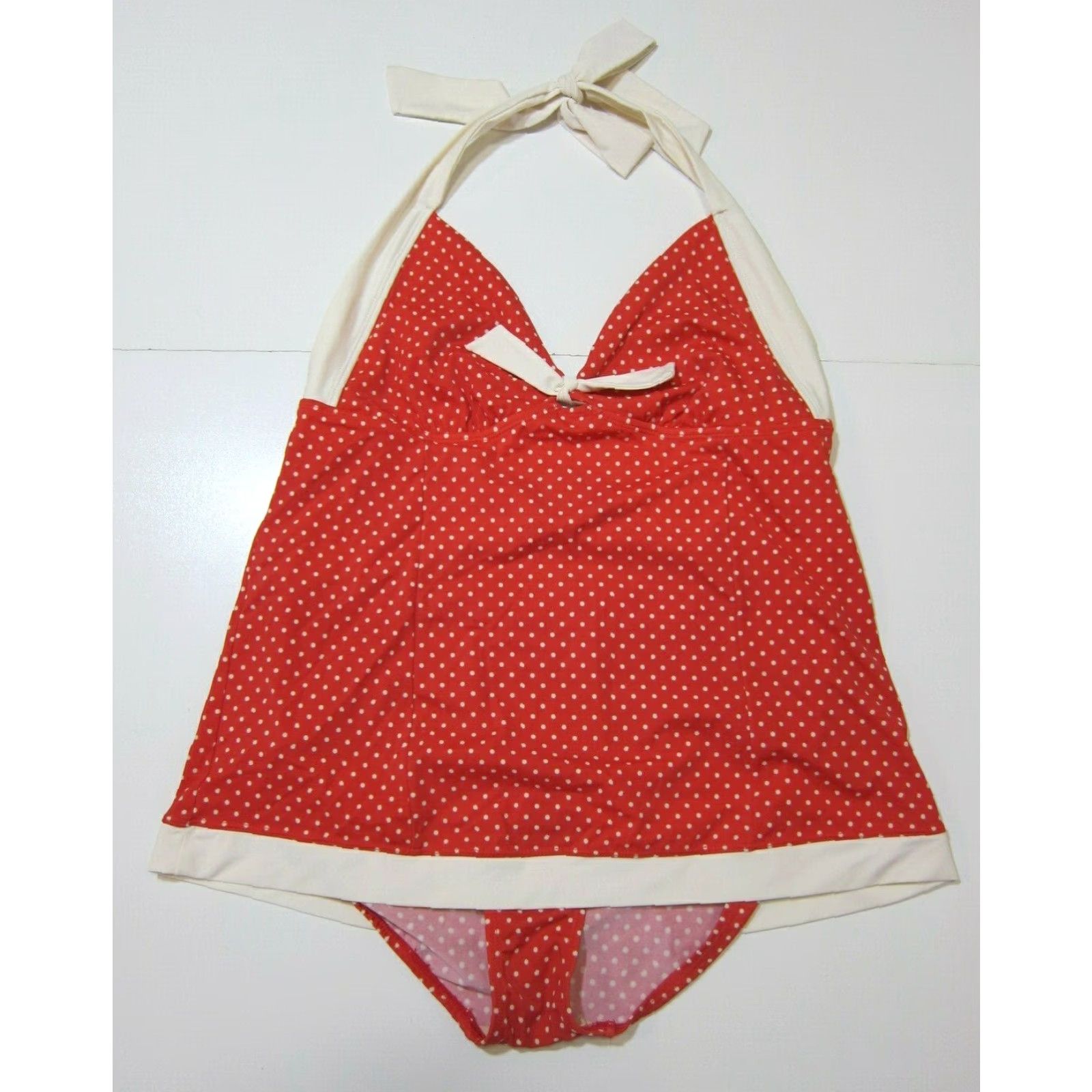 Vintage Tropical Escape Red White Polka Dot Halter Swimsuit Dress Women Size 14 (One Piece) - Red Polka Dot Halter Bikini Dress Womens 14 Size XL / US 12-14 / IT 48-50 - 2 Thumbnail