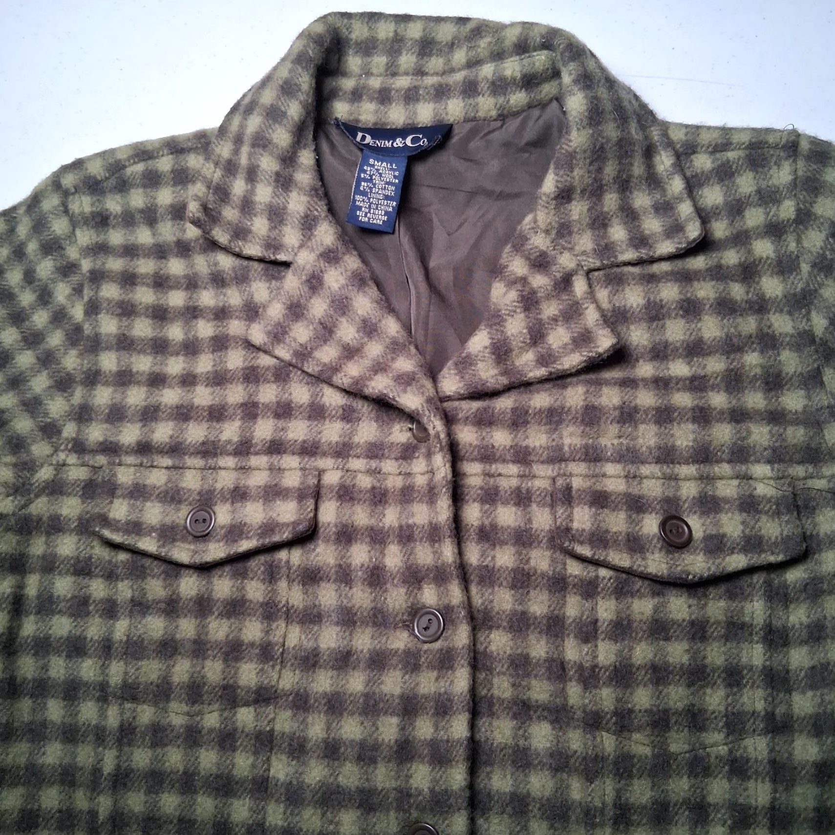 Denim & Co. VINTAGE Denim & Co Shirt Jacket Women S Green Plaid Wool Blend Button Up Size S / US 4 / IT 40 - 4 Thumbnail