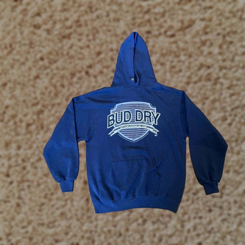 Jerzees VINTAGE 1993 Bud Dry Anheuser Busch Beer Navy Hoodie Sweatshirt - Men's XLarge Size US XL / EU 56 / 4 - 1 Thumbnail