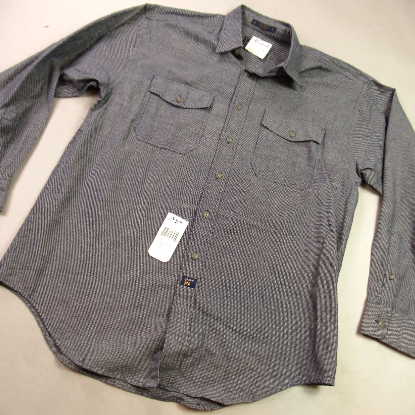 Arrow Arrow Shirt Mens Large Long Sleeve Button Front Outdoor Casual Pockets Blue Size US L / EU 52-54 / 3 - 2 Thumbnail